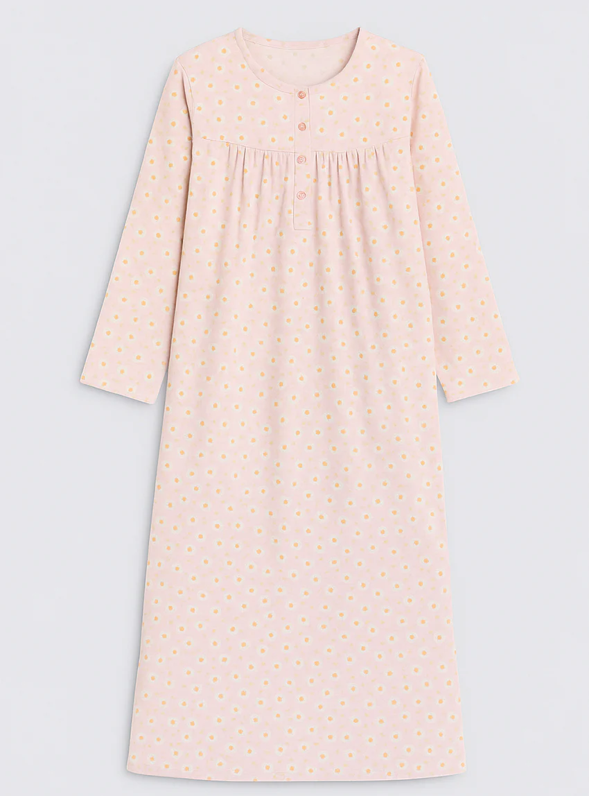 Chemise de nuit femme en coton rose fleur