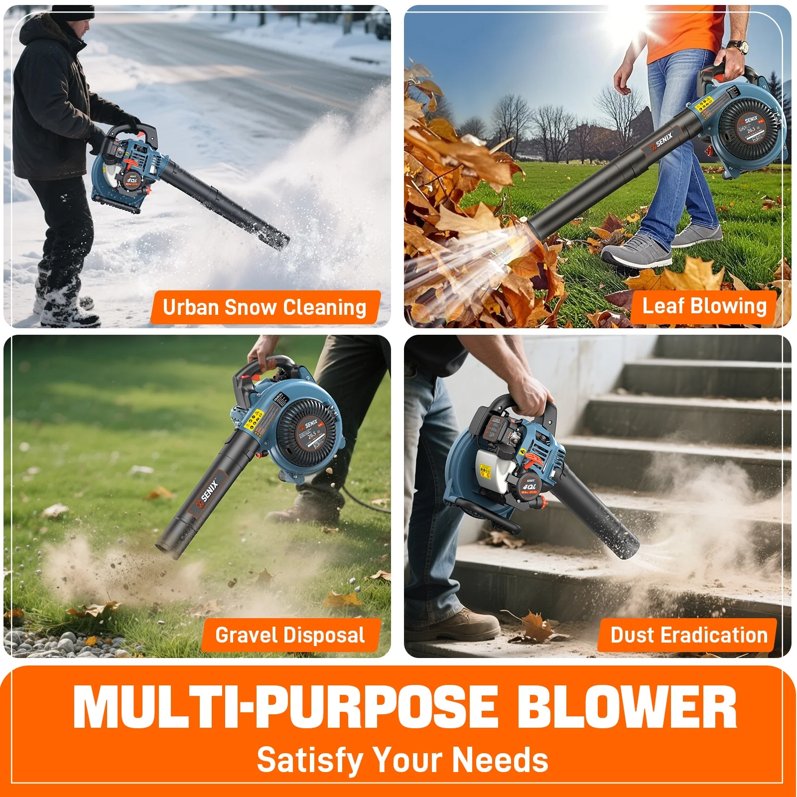 4QL 26.5cc 4-Cycle Gas Powered Leaf Blower, 410 CFM/125 MPH, Dual-Grip Handle, Lightweight, BL4QL-L(26.5cc 410CFM-Handheld) - Image 8