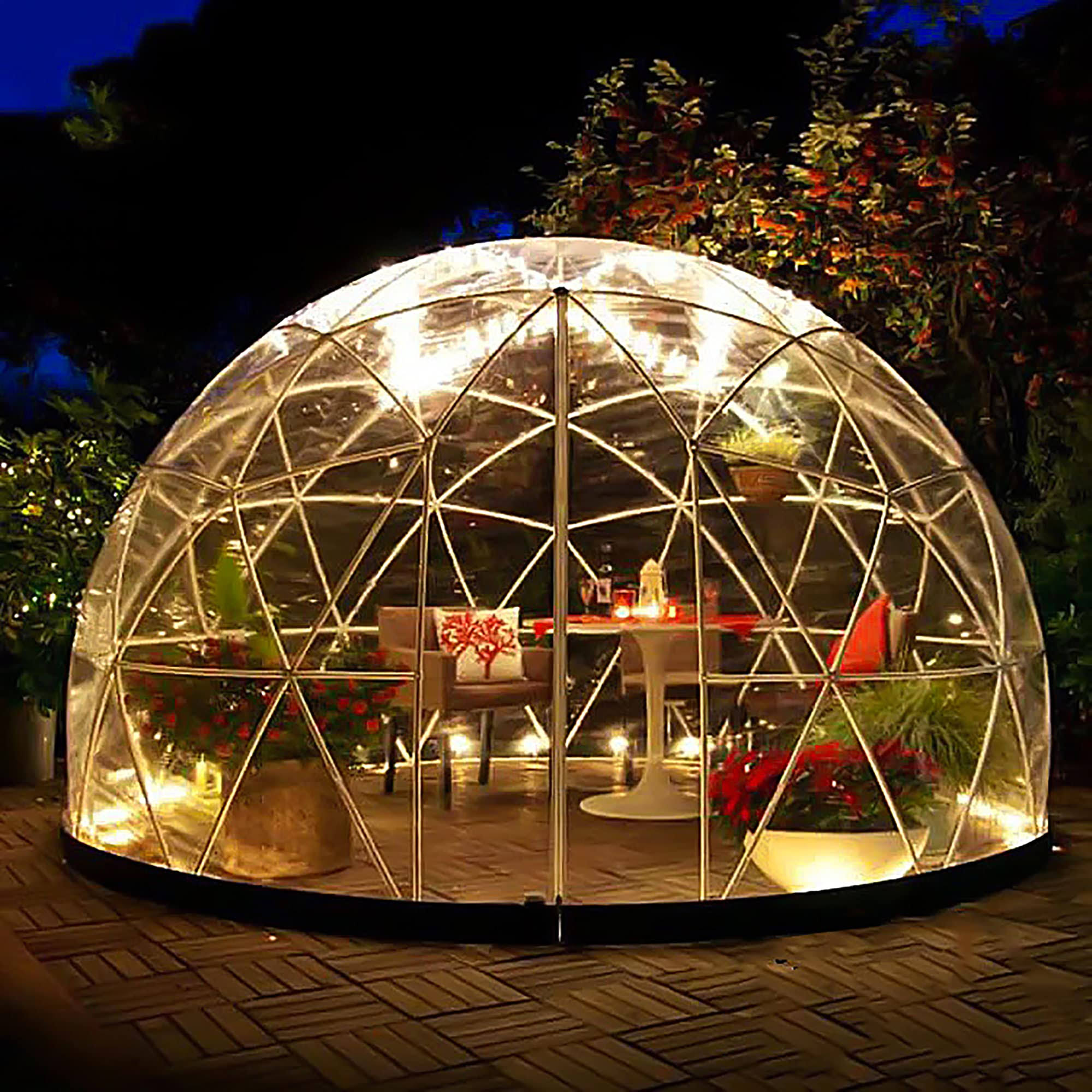 Greenhouse Garden Dome Igloo, 12 * 7.2 ft PVC Dome Tents, Weatherproof Greenhouse Garden Bubble Tent with 2 * 10M Light Strings, Transparent Garden