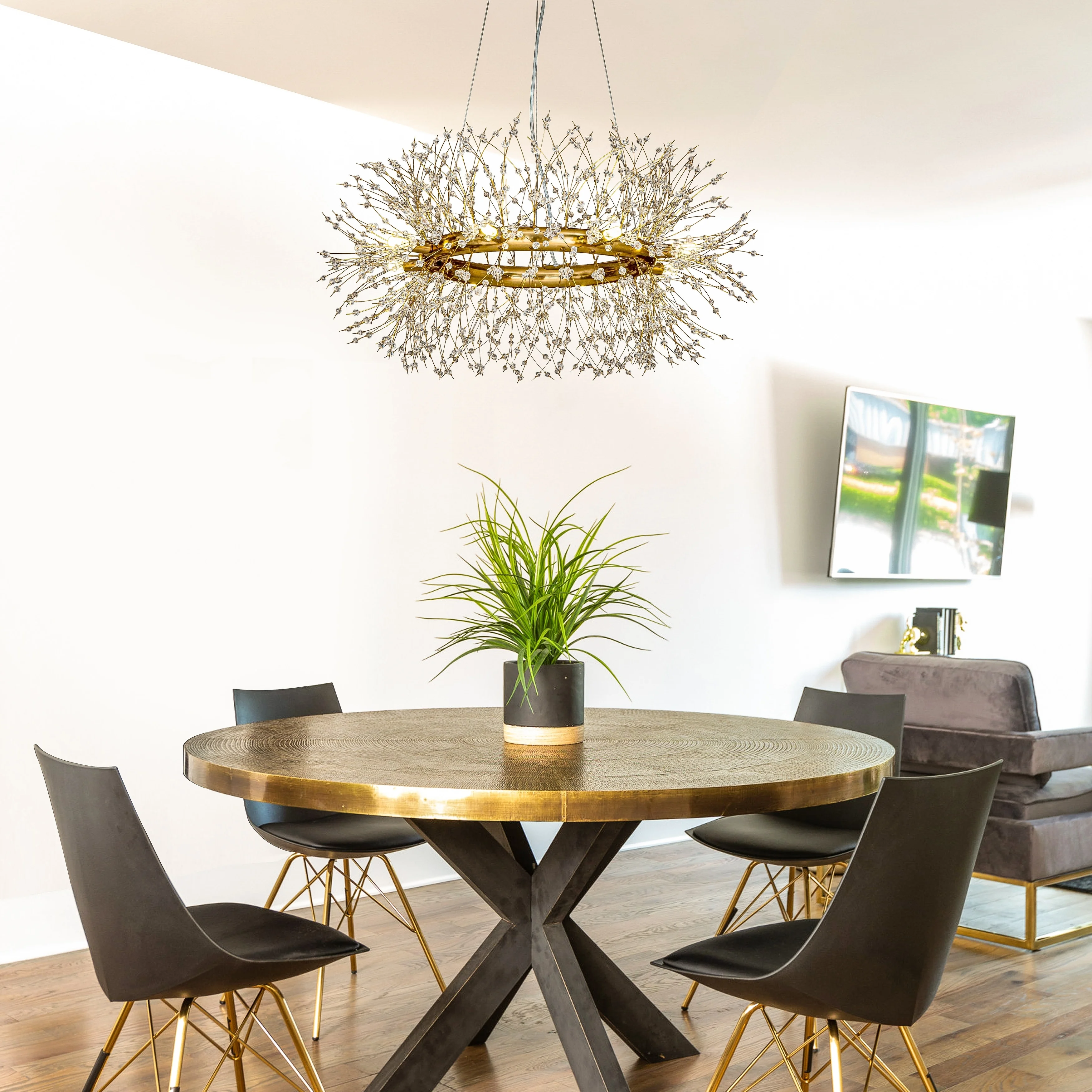 AloaDecor Modern Firework Crystal Chandelier for Dining Room and Living Room Antique Bronze 8 W 31.5" 13 to 24 Inches Bronze 25 to 36 Inches