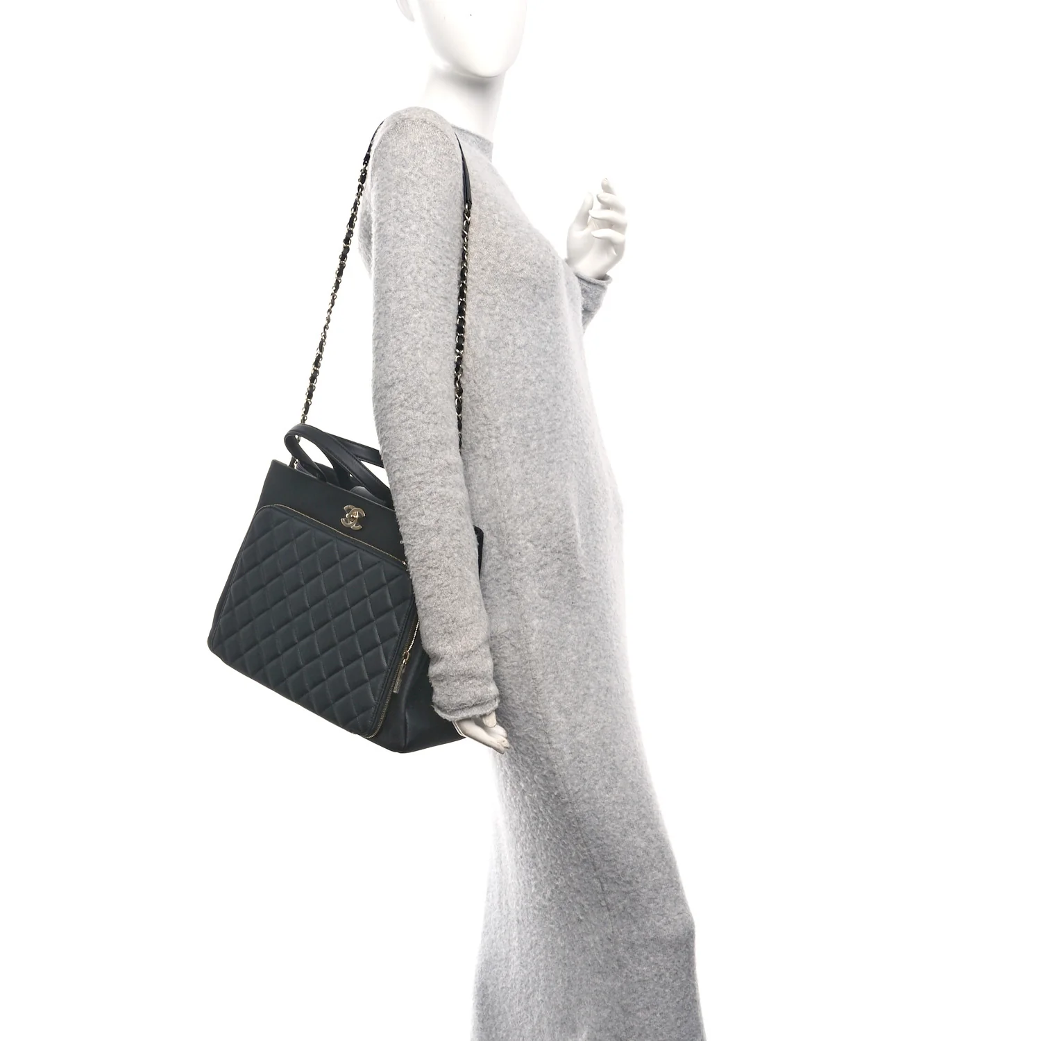 Caviar Quilted Large Business Affinity Shopping Bag Black