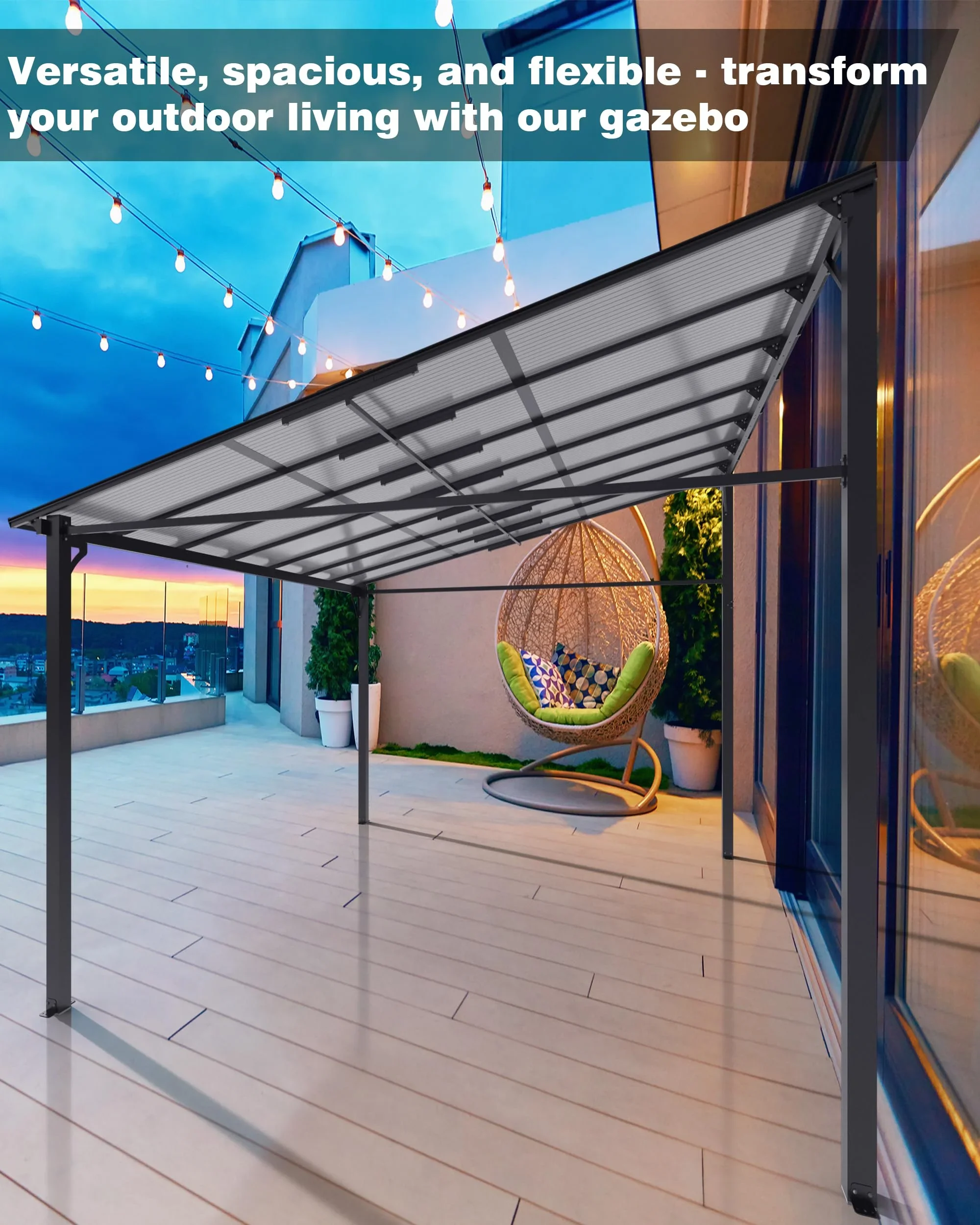 TROPOW Gazebos for Gardens,10'x 12' Lean to Gazebo, Hardtop Wall Pergola with Polycarbonate Roof, Aluminum Frame Mounted Gazebo for Lawn Patio Deck Yard and Party