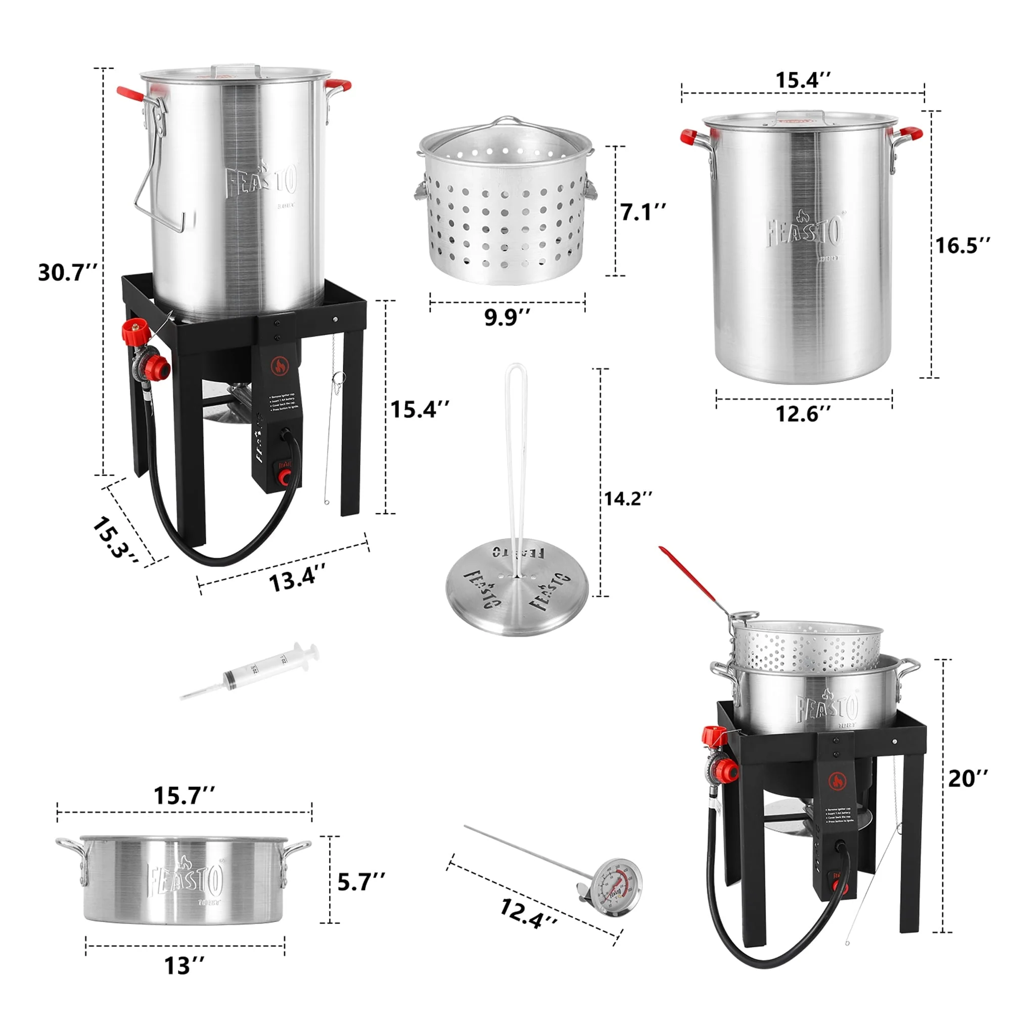 FEASTO Turkey Fryer and Fish Boiler Set with 30 Qt and 10 Qt Aluminum Pots Set, Auto Ignition,55000BTU Propane Burner for Outdoor Cooking Image 7