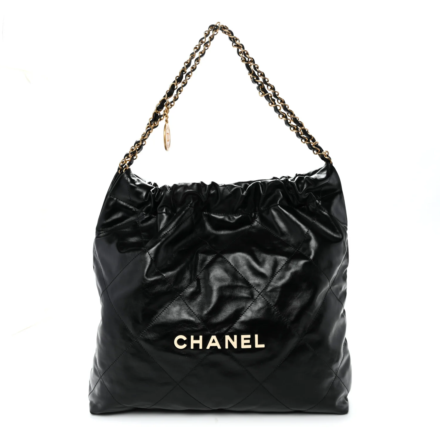 Shiny Calfskin Quilted Large Chanel 22 Black