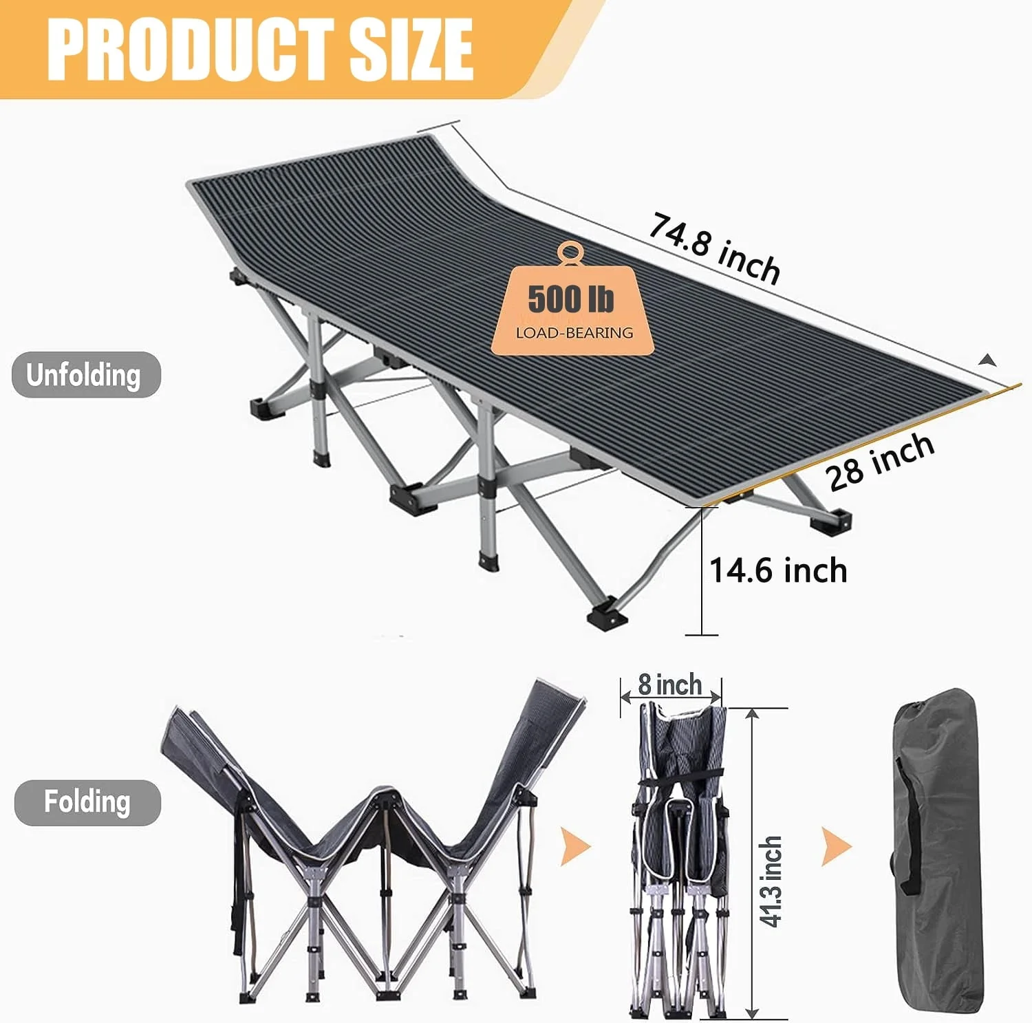 2 Pack Portable Folding Beds for Adults, Heavy Duty Outdoor Bed with Carry Bag Image 4