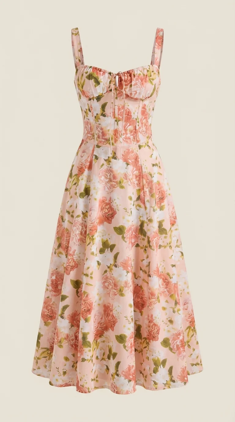 Robe midi fleurie pour femmes, idéale pour les invitées de mariage