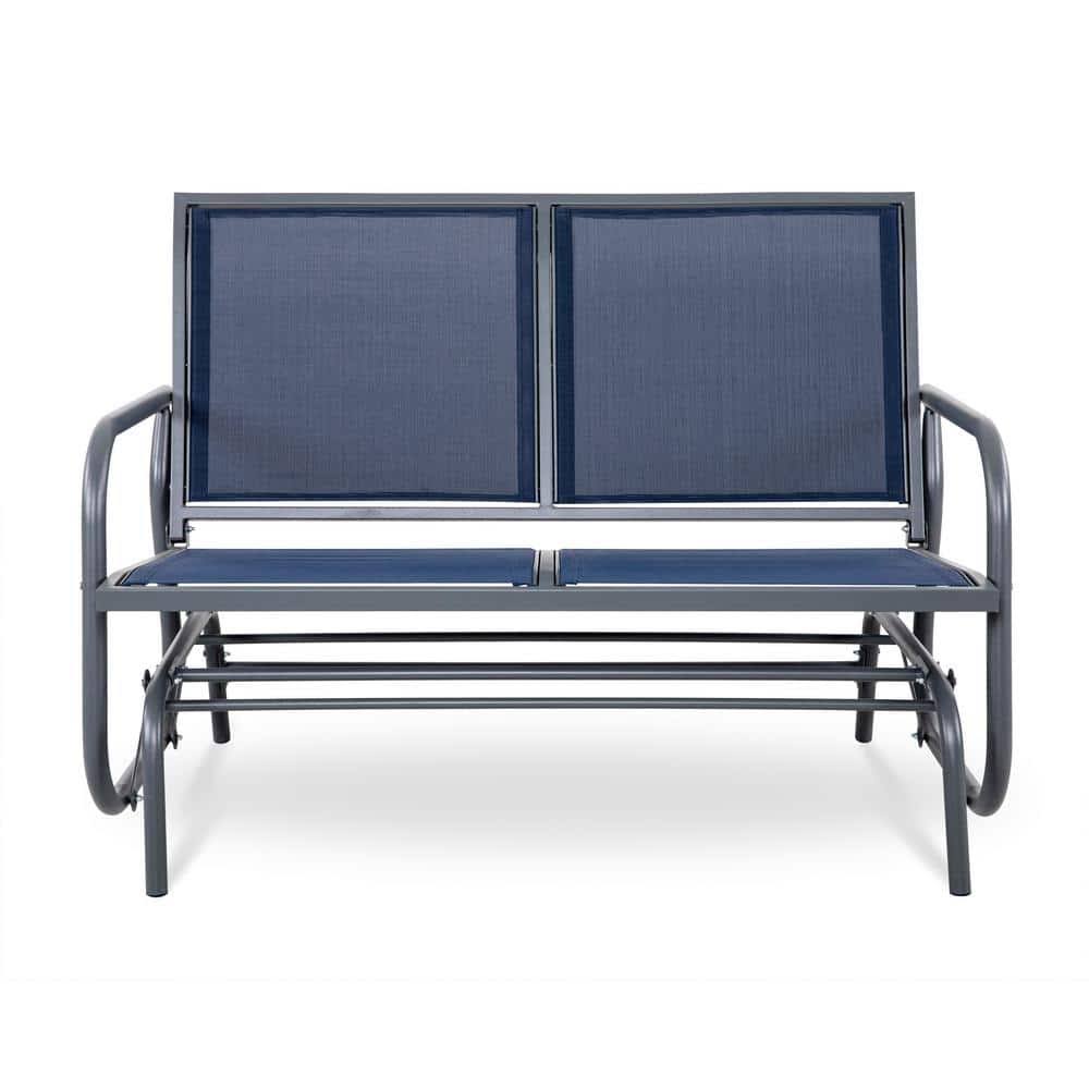Nuu Garden Navy 2-Seat Steel Padded Sling Outdoor Patio Glider