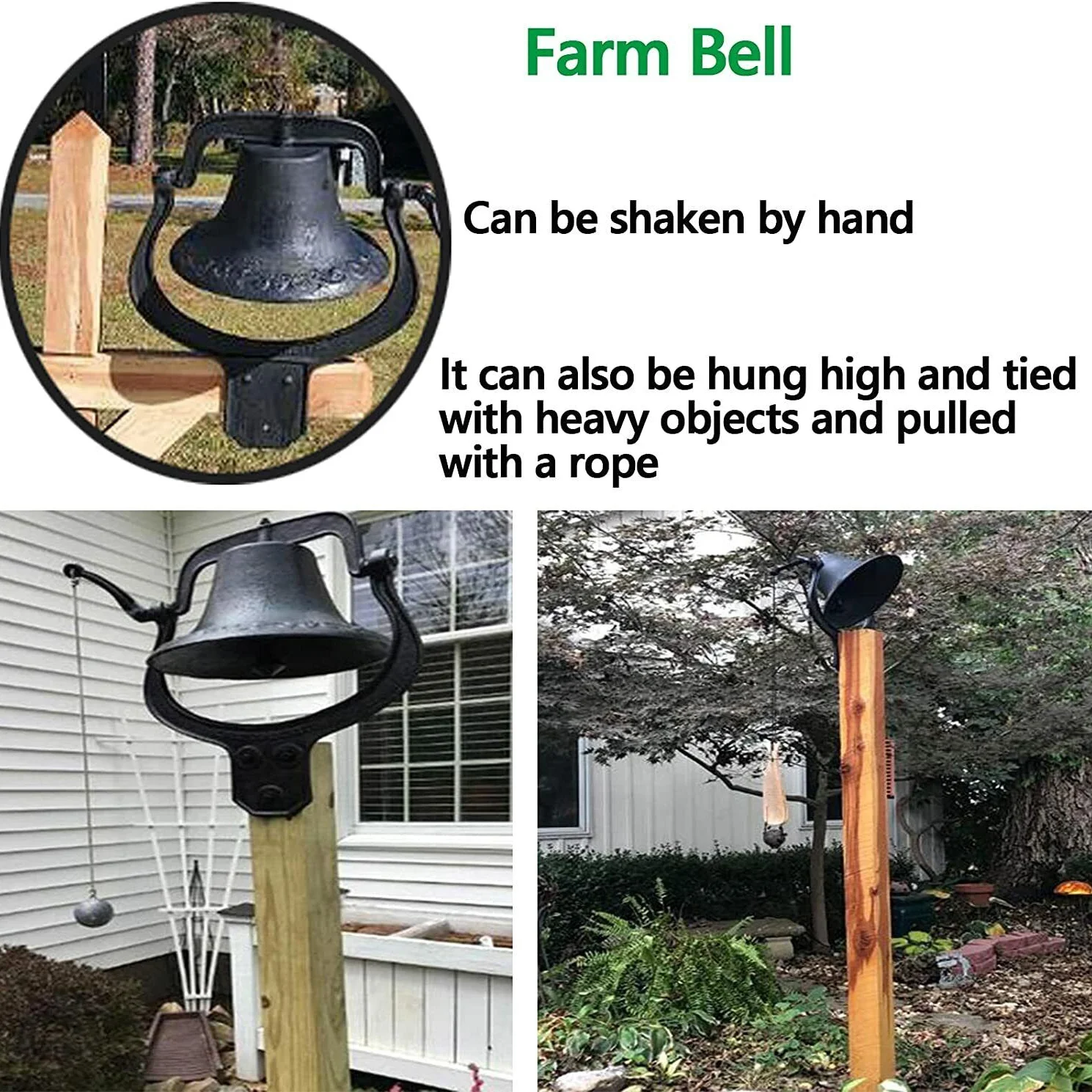 Large Cast Iron Bell Farmhouse Antique Dinner School Bell Vintage Style Church Bell Black 23" x 22" Image 6