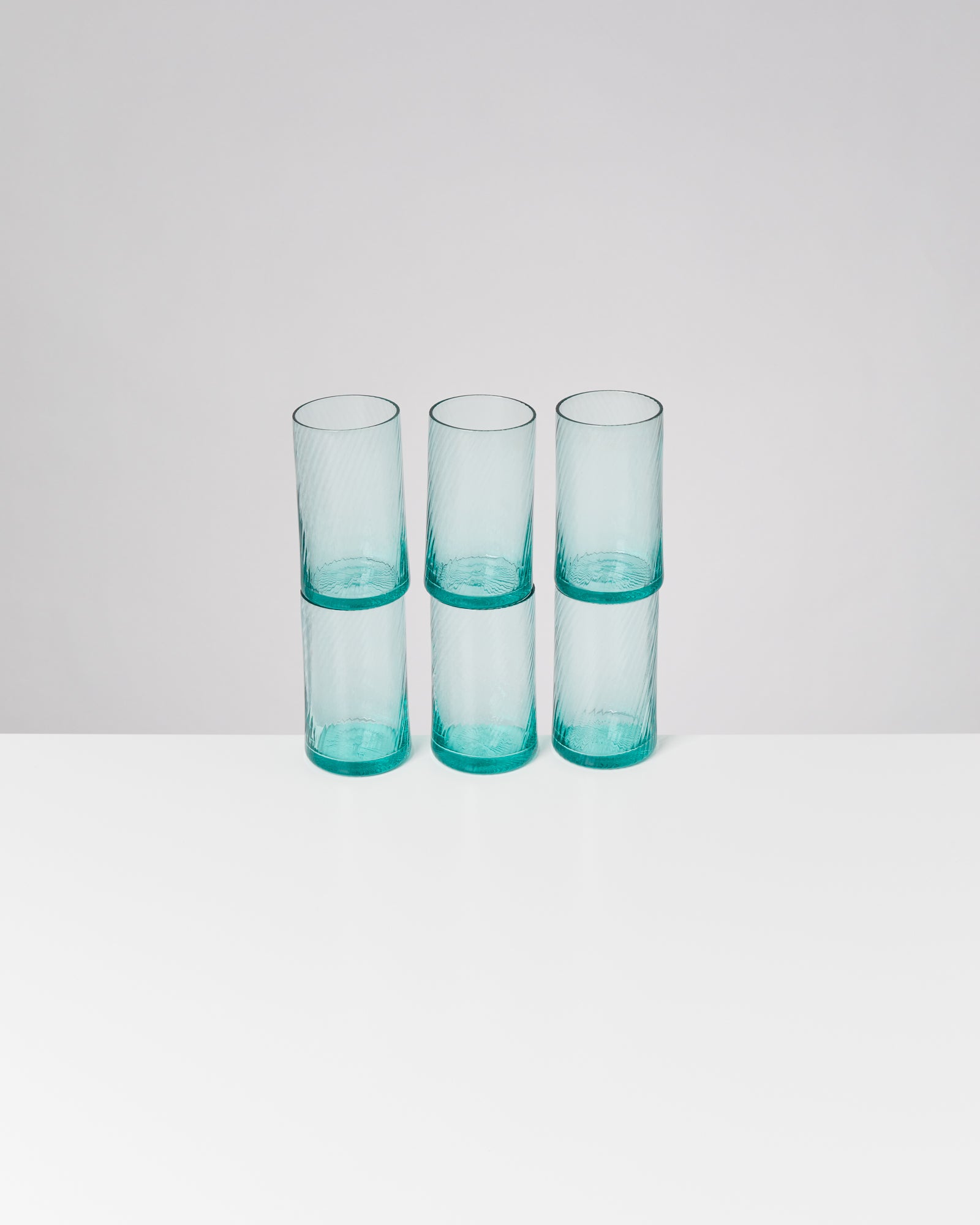 LEIRIA - SMALL GLASS RIFFLED GREEN SET OF 6