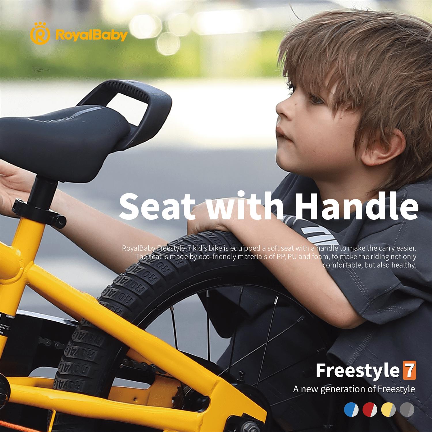 Royalbaby Freestyle 7 Kids Bike Toddlers 14 in Wheel Dual Handbrakes Bicycle Beginners Boys Girls Ages 3 - 5 Years. Kickstand and Water Bottle Included. Blue