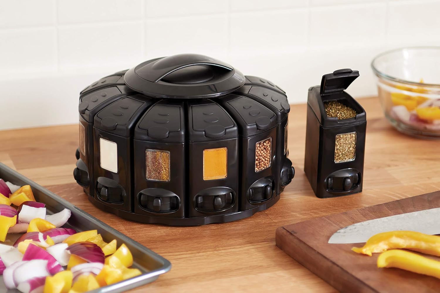 Kitchen Art Select-A-Spice Auto-Measure Pro Carousel 12 Compartment Spice Rack, Black 9.5 x 9.5 x 6.5 inches