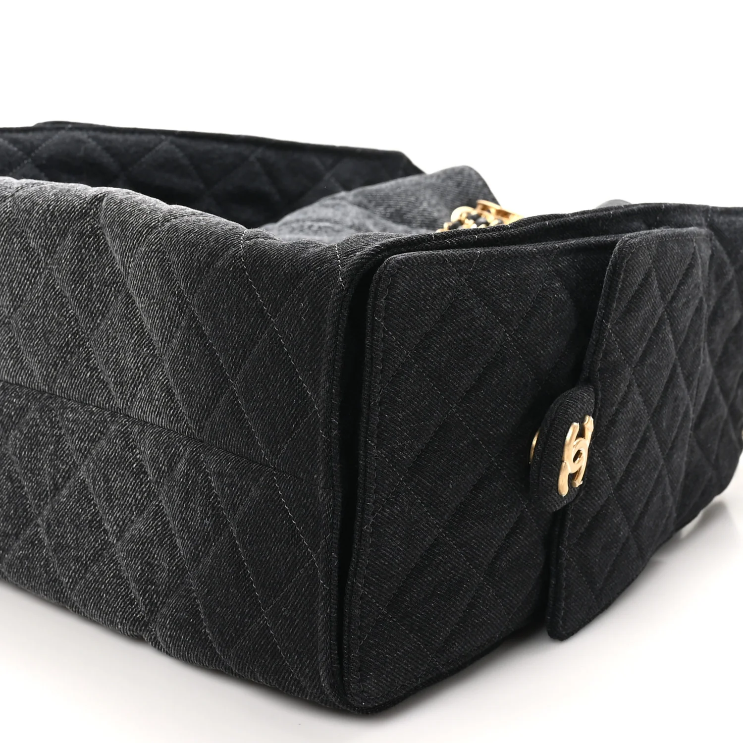 Washed Denim Quilted Medium Chanel 25 Handbag Black