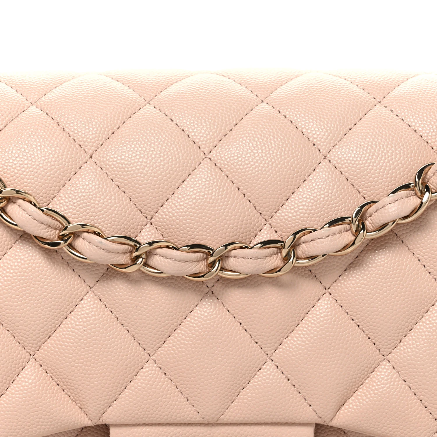 Caviar Quilted Jumbo Double Flap Light Beige