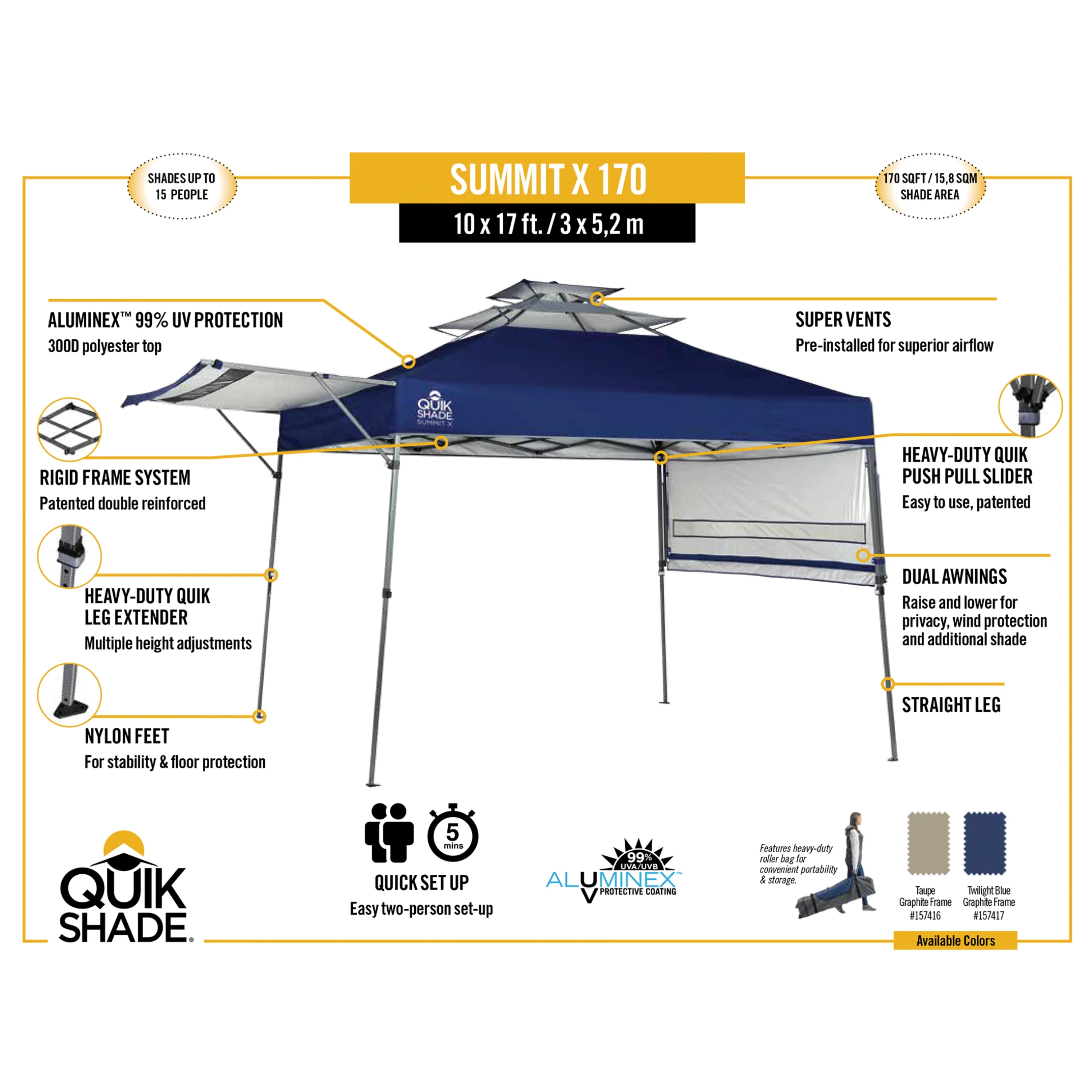 "Summit X" 10 x 17 Foot Straight Leg Pop Up Instant Canopy, Taupe(Taupe) - Image 9
