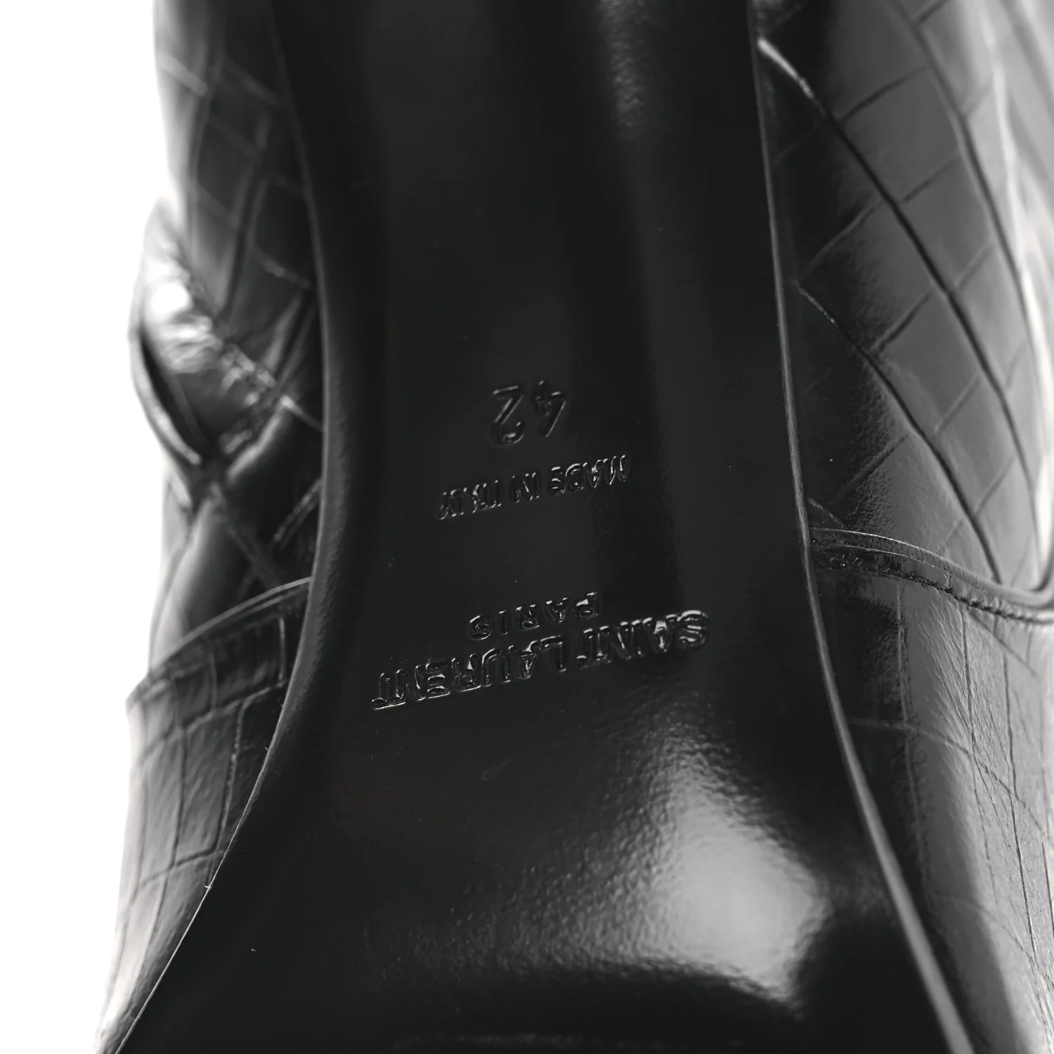 Shiny Crocodile Embossed Jane 90 Zip Booties 42 Black