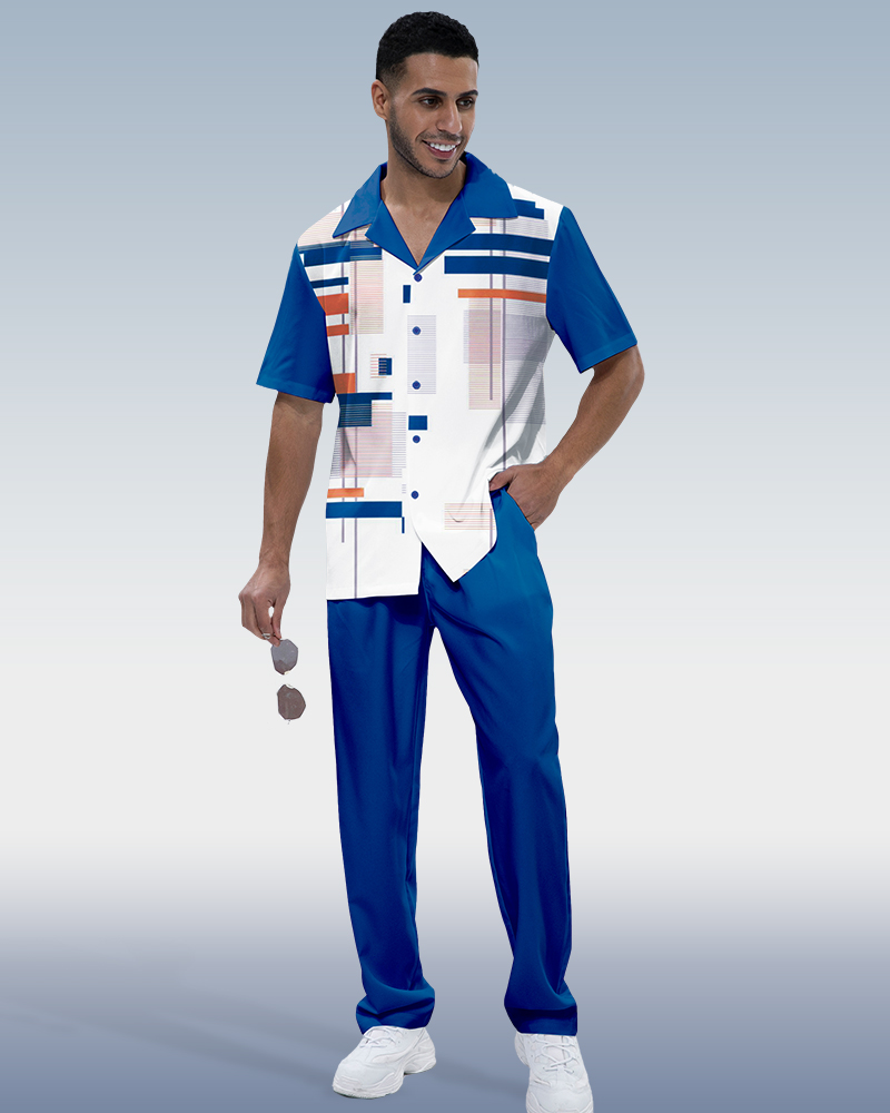 Combinaison de marche à manches courtes imprimée bleue pour homme Suitmens
