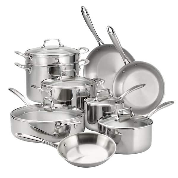 14 Piece Tri Ply Clad Stainless Steel Cookware Set with Glass Lids