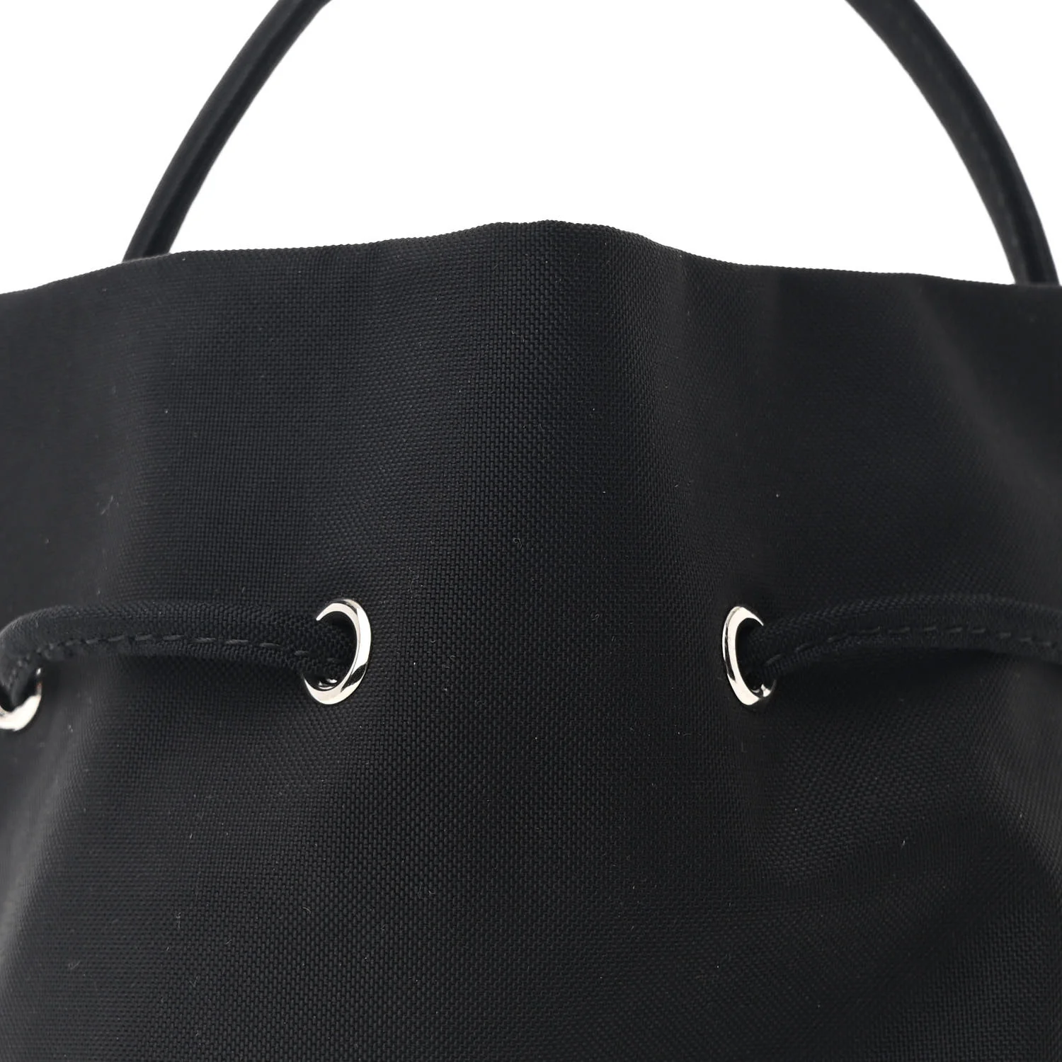 Recycled Sport Nylon Logo Embroidered Wheel Drawstring Bucket Bag Black White