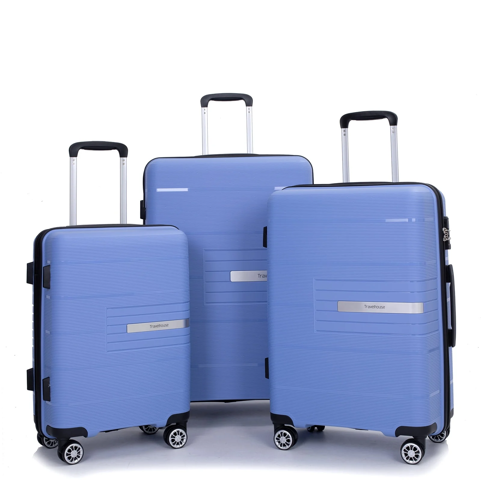 Tripcomp 3 Piece Luggage Sets, Hard Shell Carry on Luggage, PP Case with Two Hooks, Spinner Wheels, TSA Lock, Airline Approved, Lightweight Durable Suitcase, （20