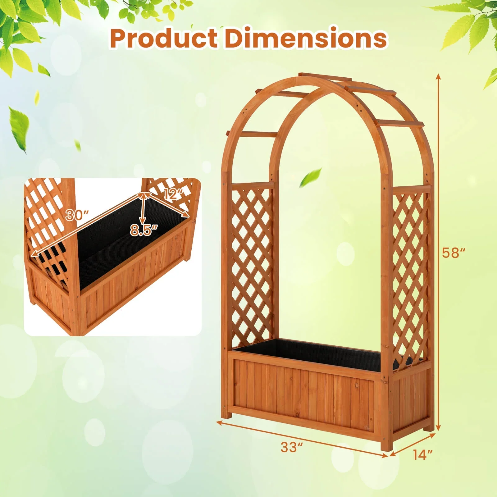 Costway 1 PCS Raised Garden Bed Wooden Elevated Planter Box with Lattice Trellis & Ached Roof