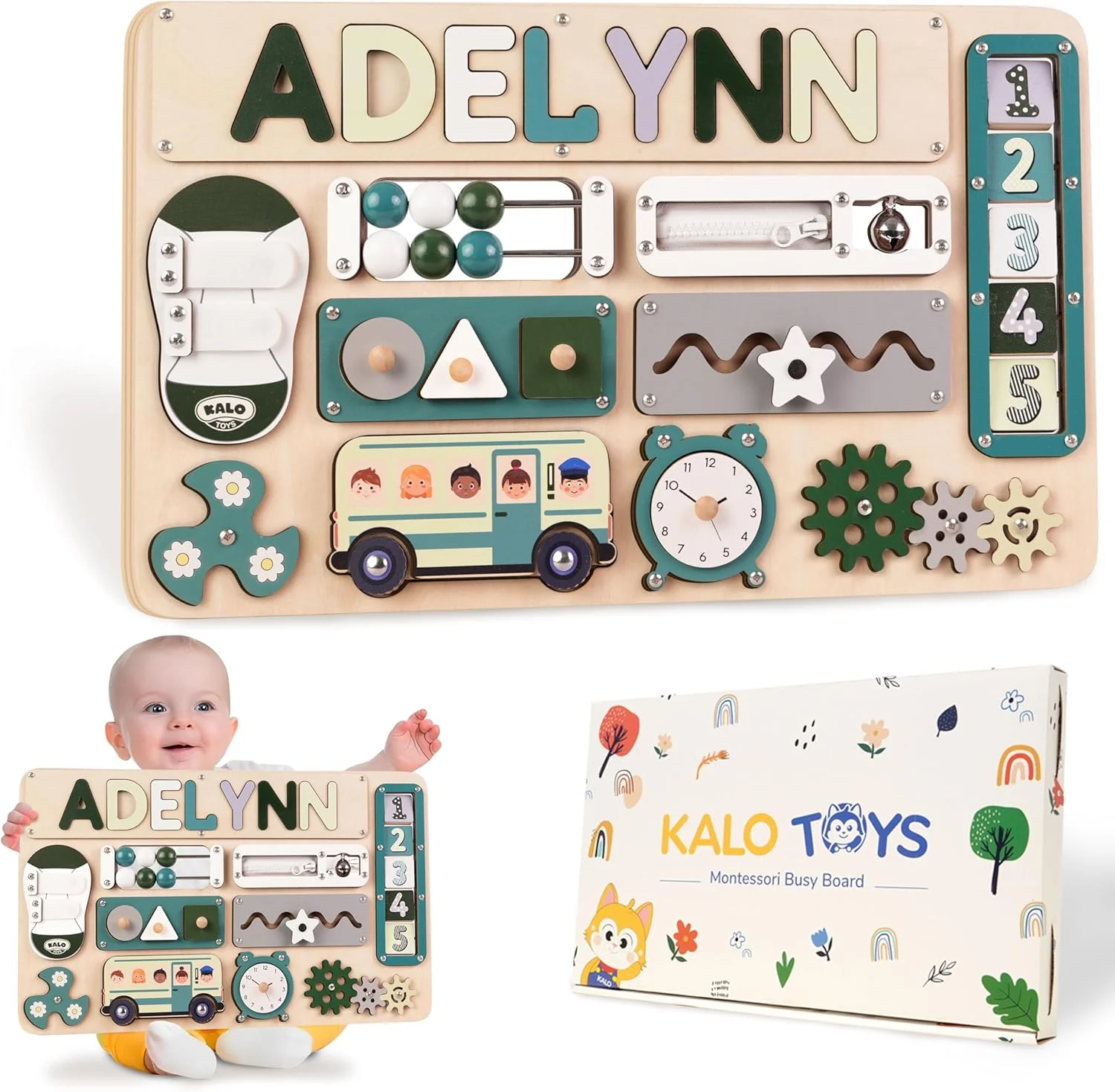 KALOTOYS Large Montessori Busy Board for Baby & Toddlers 1-3 — 17-Inch Wooden Sensory Activity Board — Fine Motor Skills & Early Learning Educational Toy for 1 2 3 Year Old, Travel Friendly & Safe