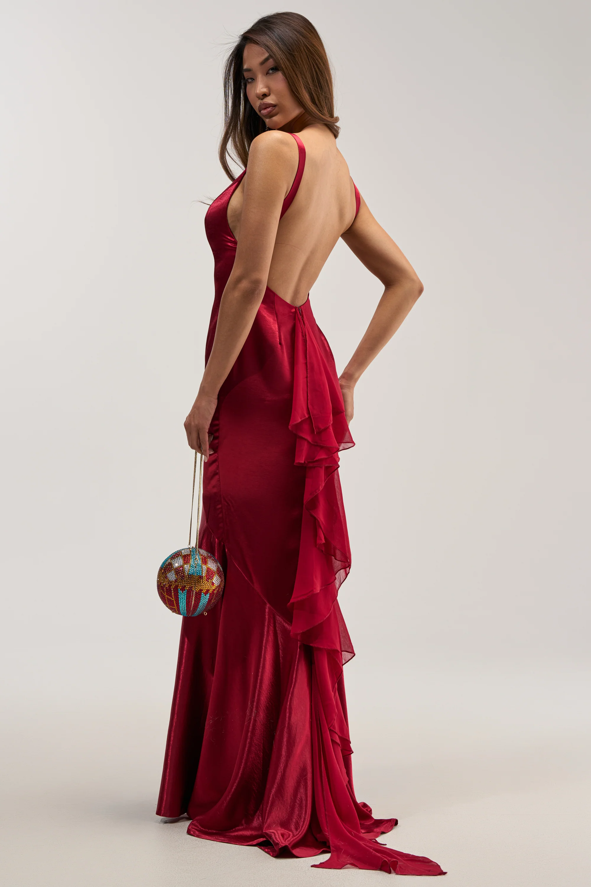 LUCKY ME LOW BACK MAXI DRESS IN RED - Akira Store