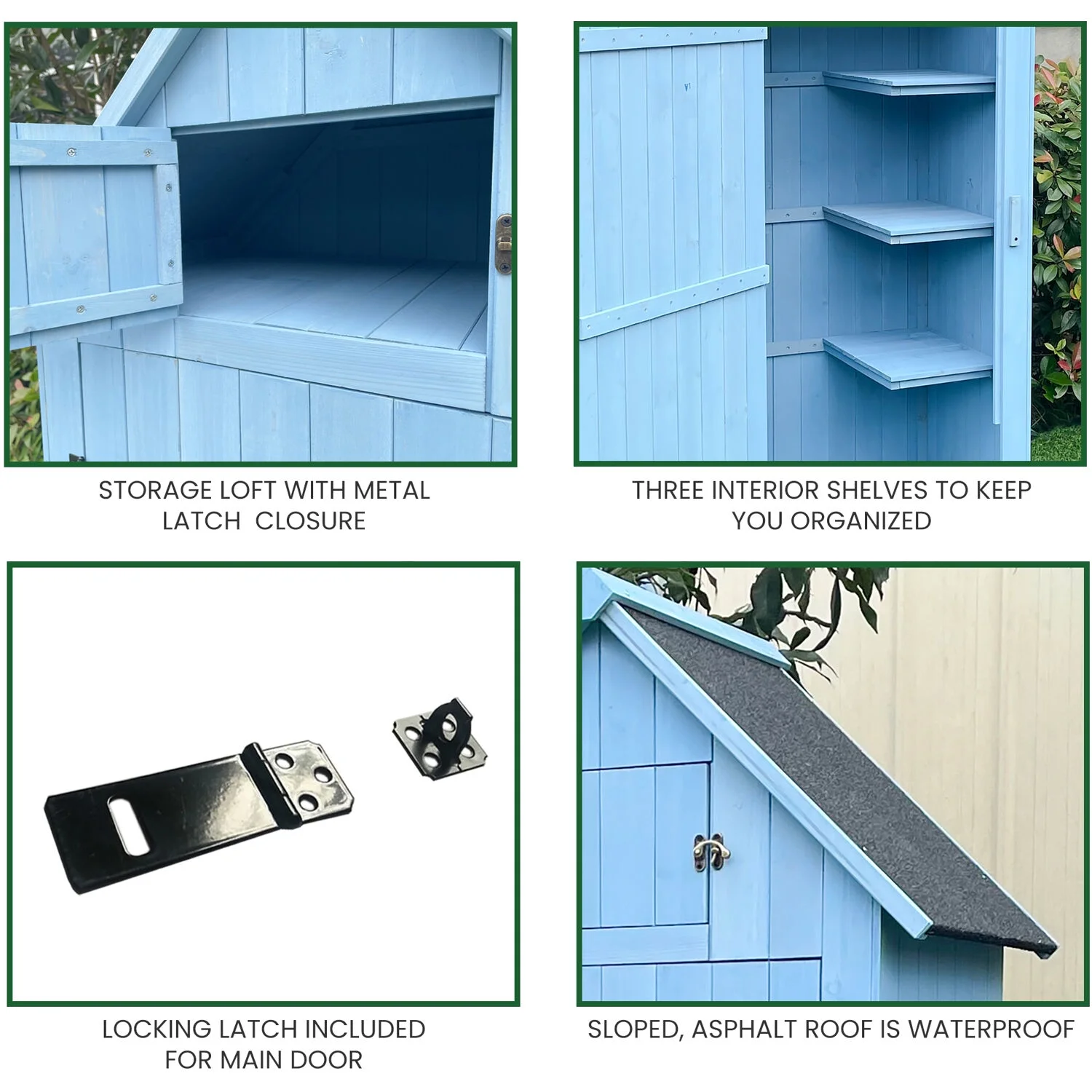 Sturdy Durable Waterproof Wood Outdoor Vertical Storage Shed, 70.40"x 30.30"x21.30", Blue - Image 4