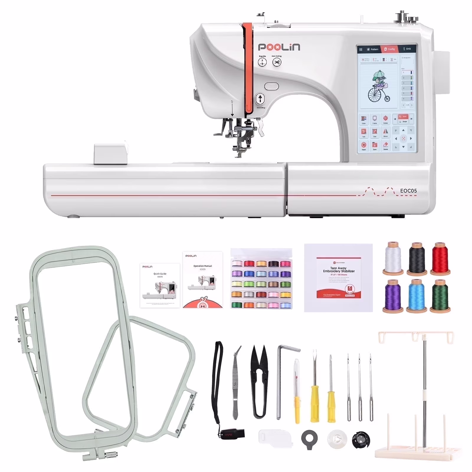EOC05 Embroidery Machine 4x9.25" Area, 7" Touch Screen with kit(EOC05)