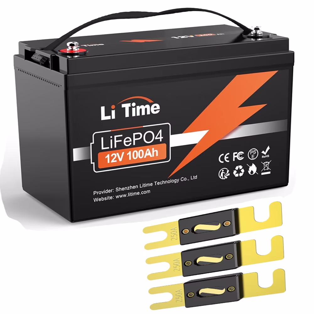 12V 100Ah Lithium Battery 1280Wh Deep Cycle LiFePO4 Battery with 250A Anl Fuse