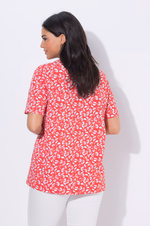 Strawberry Print Short Sleeve Scoop Neck Tee