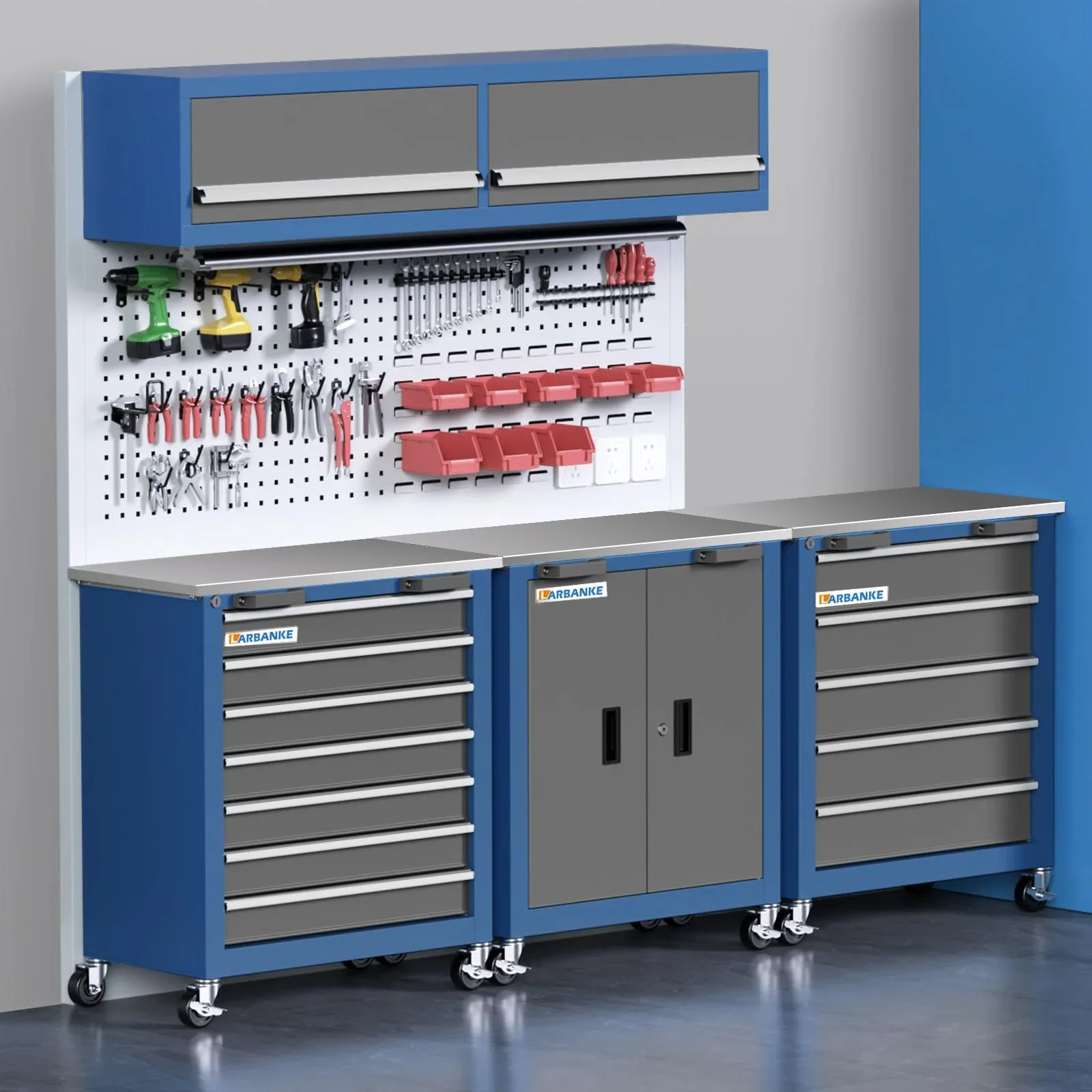 Rolling Tool Chest 5-Drawer Tool Cabinet with Stainless Steel Top Key Lock Heavy-Duty