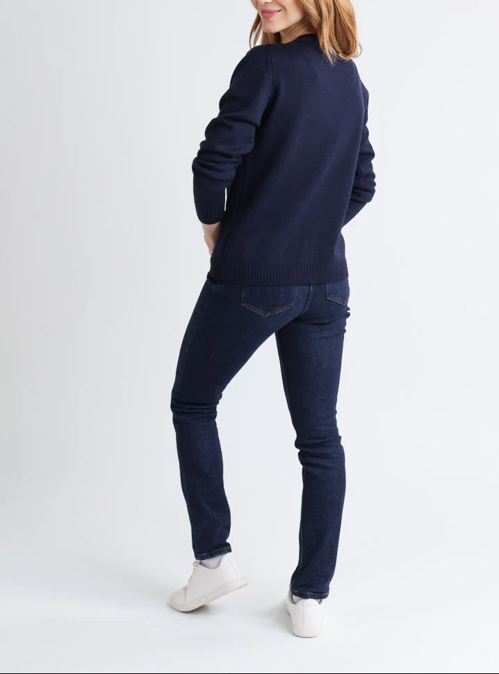 Cardigan femme en laine jersey épais Bleu Marine