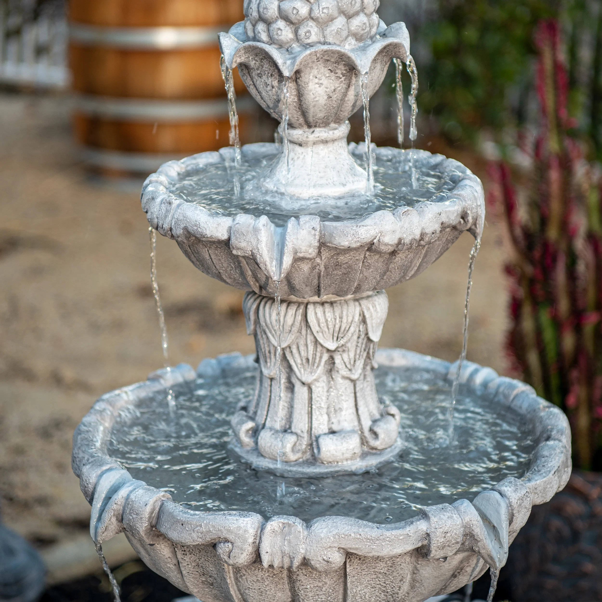 58 3" 3 Tier Outdoor Freestanding Water Fountain Classic Leaf Design, Gray Resin, Large Bird Bath with Pump Ideal for Yard, Lawn and Garden, Porch Décor Image 8