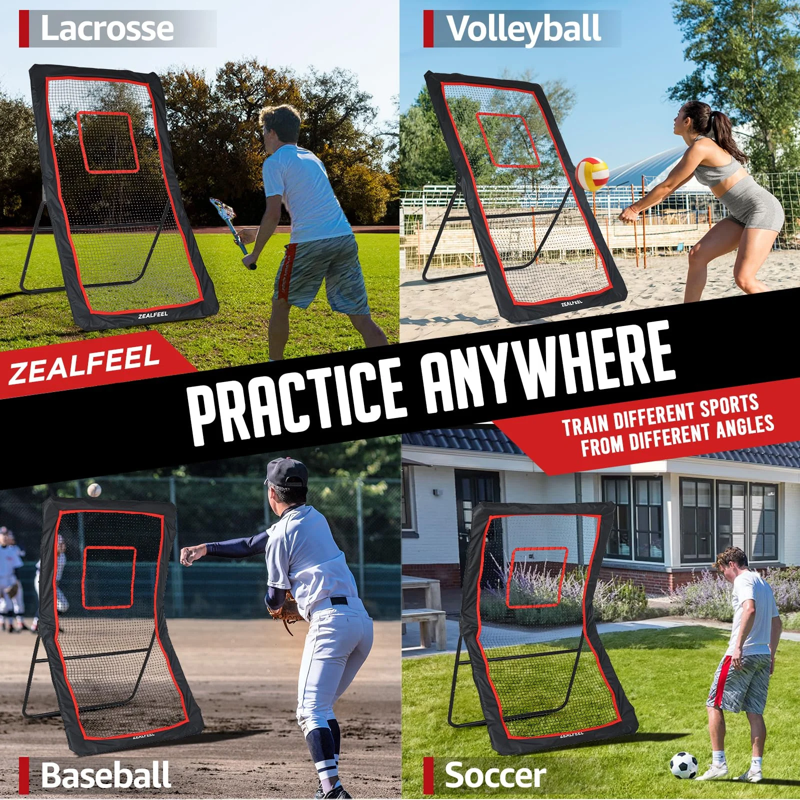 Lacrosse Rebounder, 4x7FT/4x6FT Lacrosse Rebound for Backyard with 5 Rebound Angles, Target Strip, Bounce Back Net Perfect for Lax Baseball Volleyball Soccer Practice - Image 4