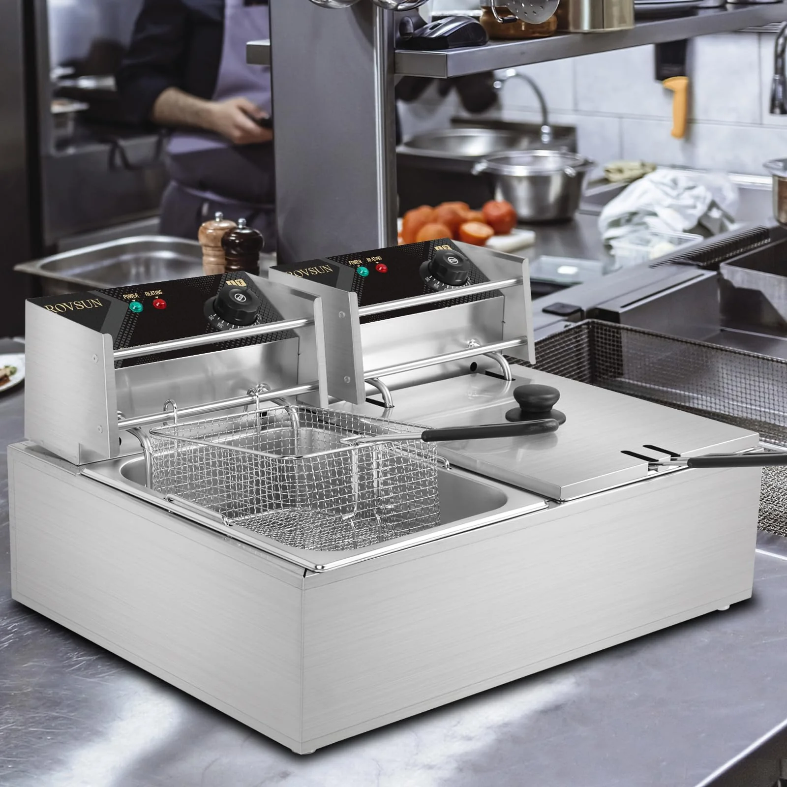 ROVSUN 22.8QT Electric Deep Fryer w/ 2 Baskets & Lids