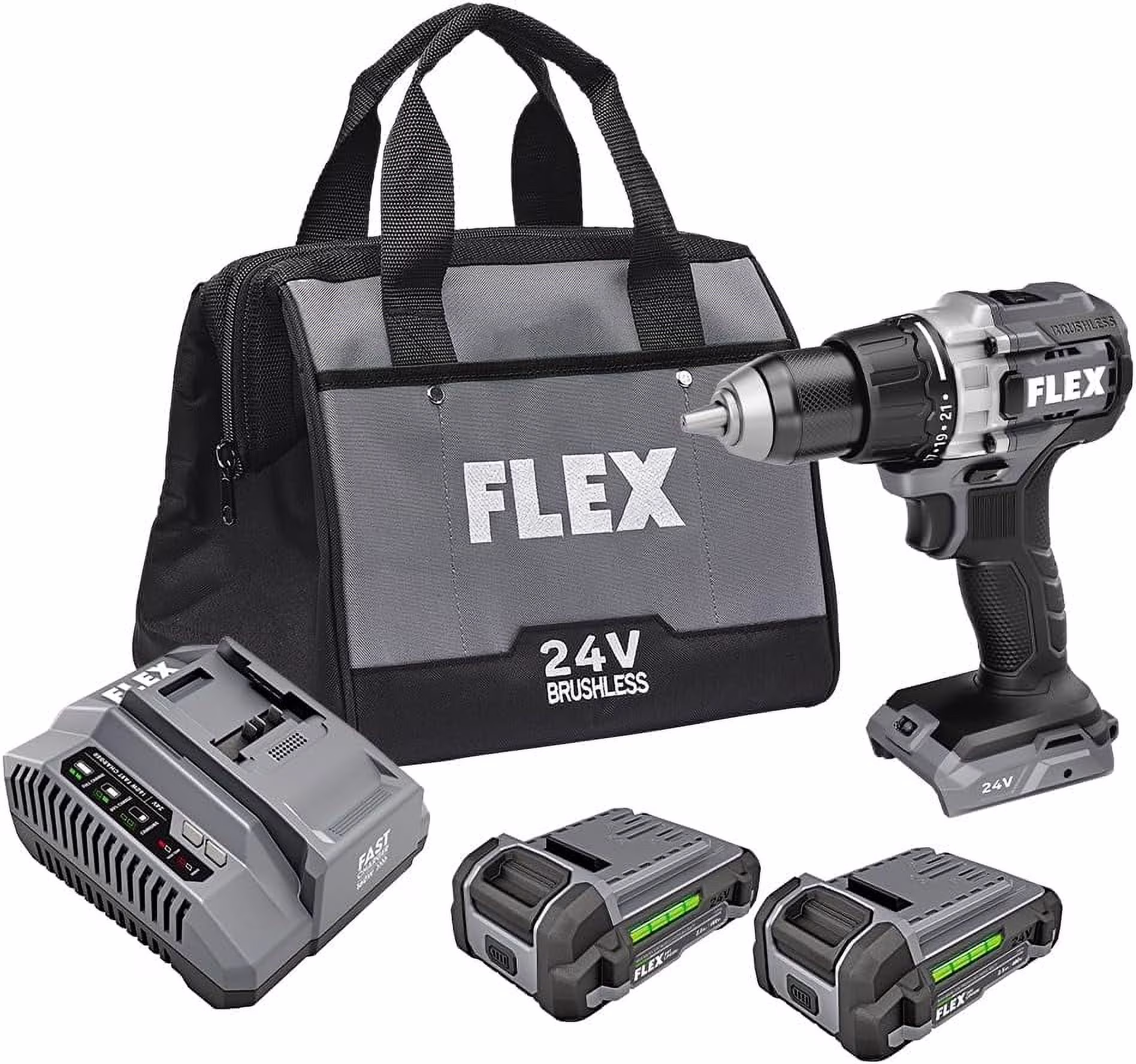 FLEX FX1151-2A 1/2 2 SPEED 24V DRILL DRIVER KIT 2 2.5AH BATTERIES W/ CHARGER + BAG