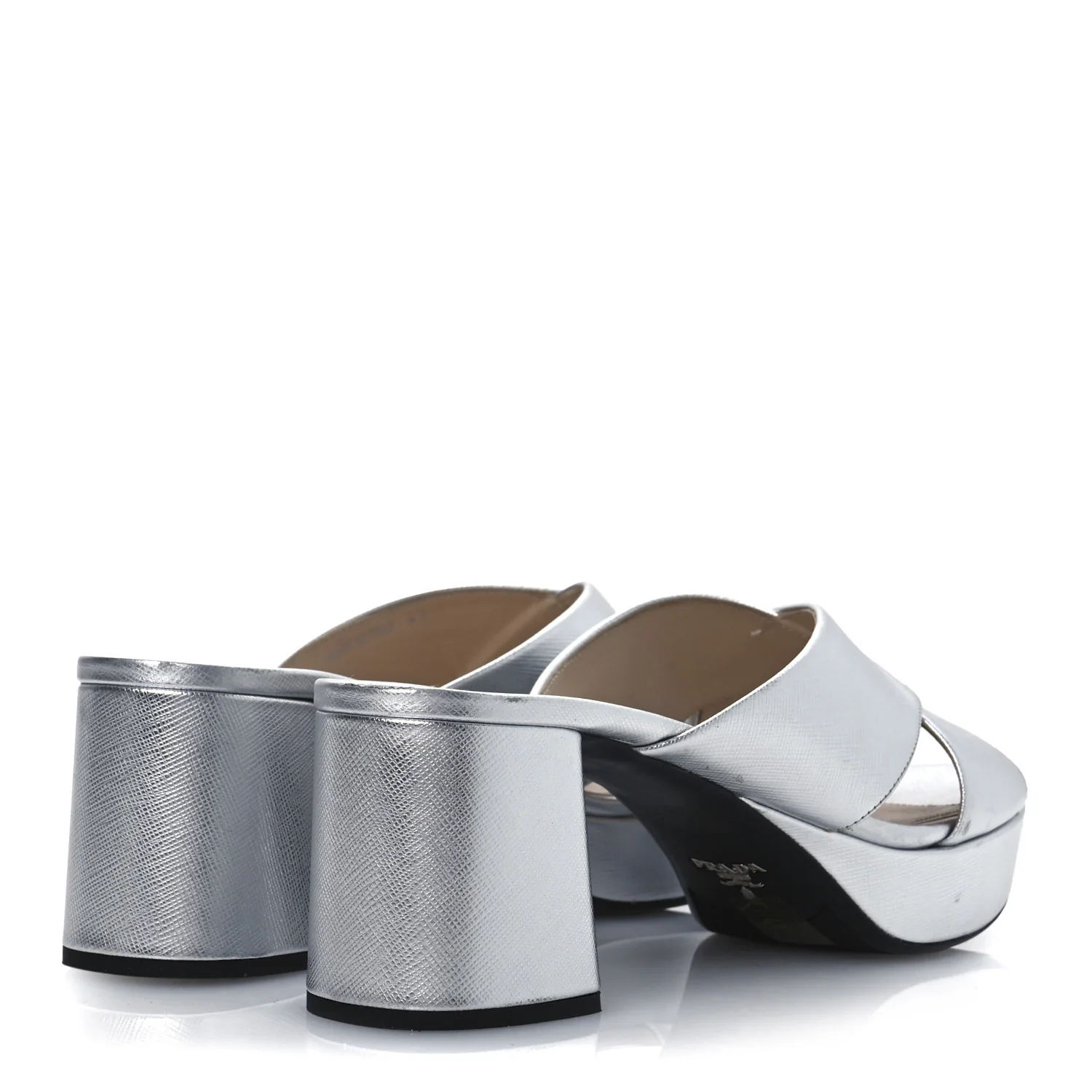 Metallic Saffiano Crisscross Platform Sandals 41 Silver