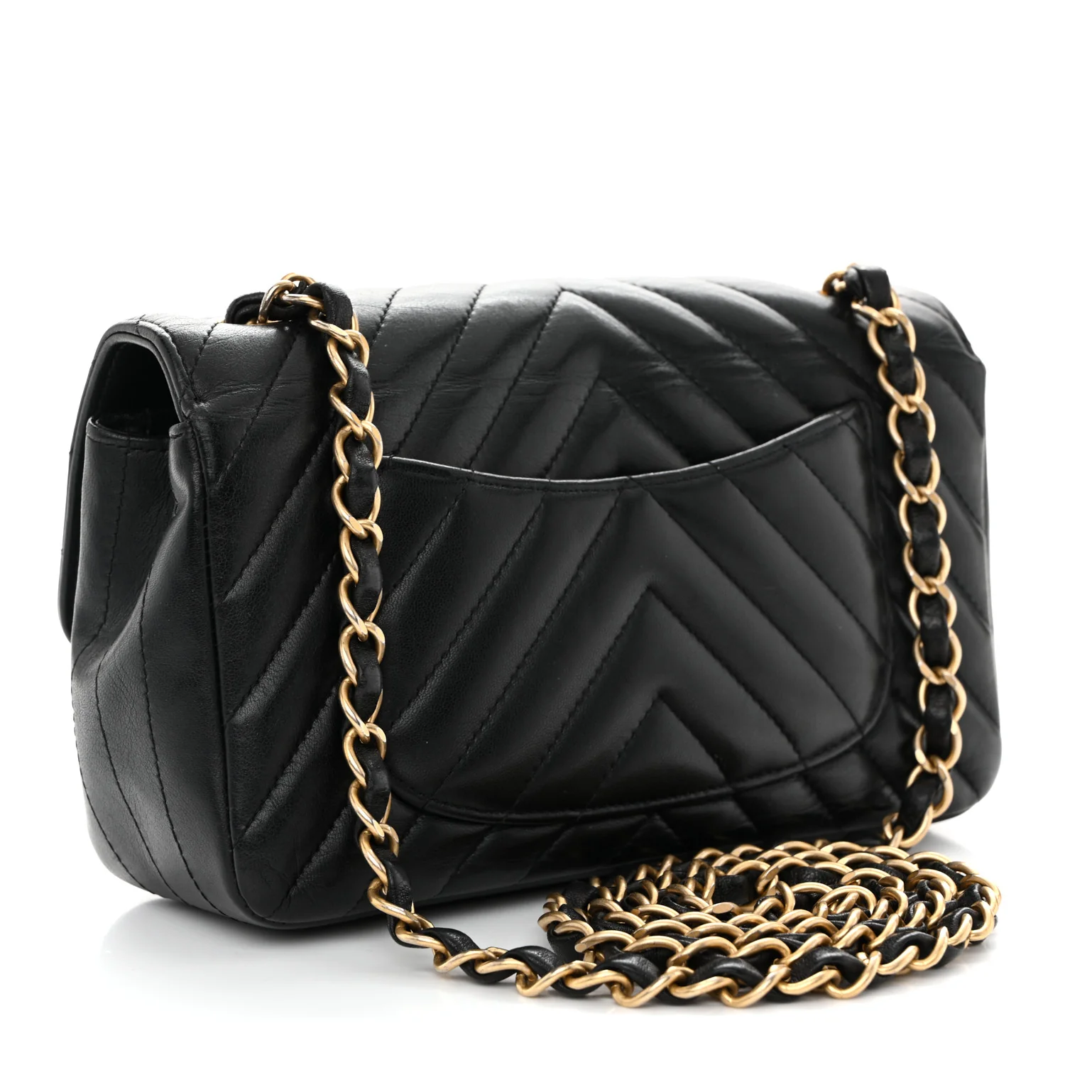Lambskin Chevron Quilted Mini Rectangular Flap Black