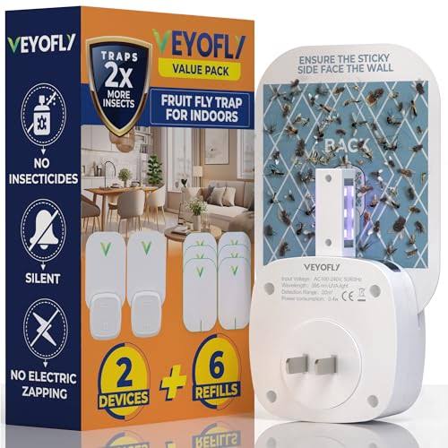 VEYOFLY 2 Pack, Fly Trap, Plug in Flying Insect Trap, Fruit Fly Traps for Indoors- Safer Home Indoor- Bug Light Indoor Plug In- Mosquito Trap, Fruit