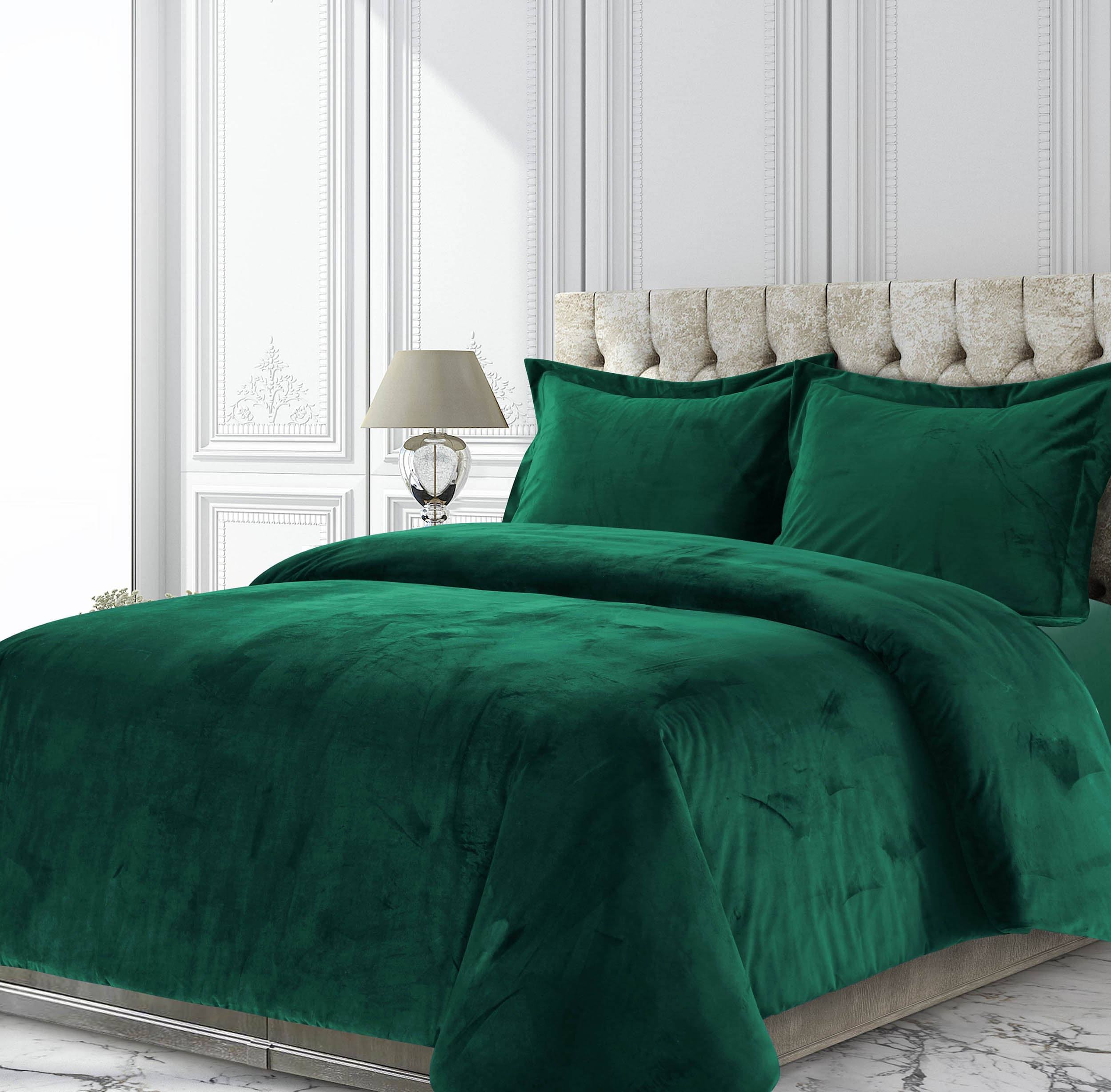Tribeca Living VENICEDUVETQUEG Venice Velvet Oversized Solid Duvet Set Queen Emerald Green