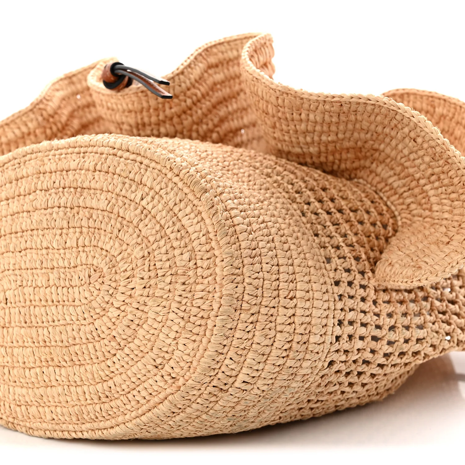 Raffia Calfskin Paulas Ibiza Balloon Ruffle Basket Tote Bag Natural Tan