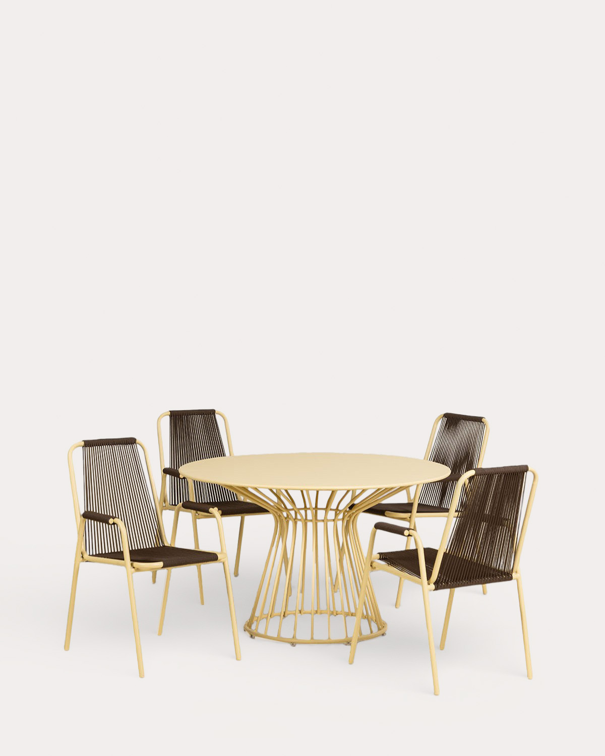 Set Nouli - Mayailer - Set de Mesa Redonda (Ø120 cm) Nouli y 4 Sillas con Resposabrazos de Metal Mayailer de Exterior