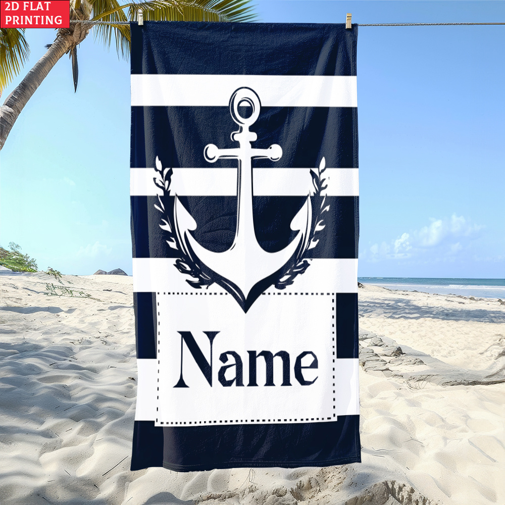1 blue and white striped anchor-shaped custom name beach towel |   Soft, super-absorbent microfiber, lightweight, perfect for the beach, travel, and camping A must-have for the beach |   Artistic beach towel |   Super absorbent fabric, beach towel - wanlinfang