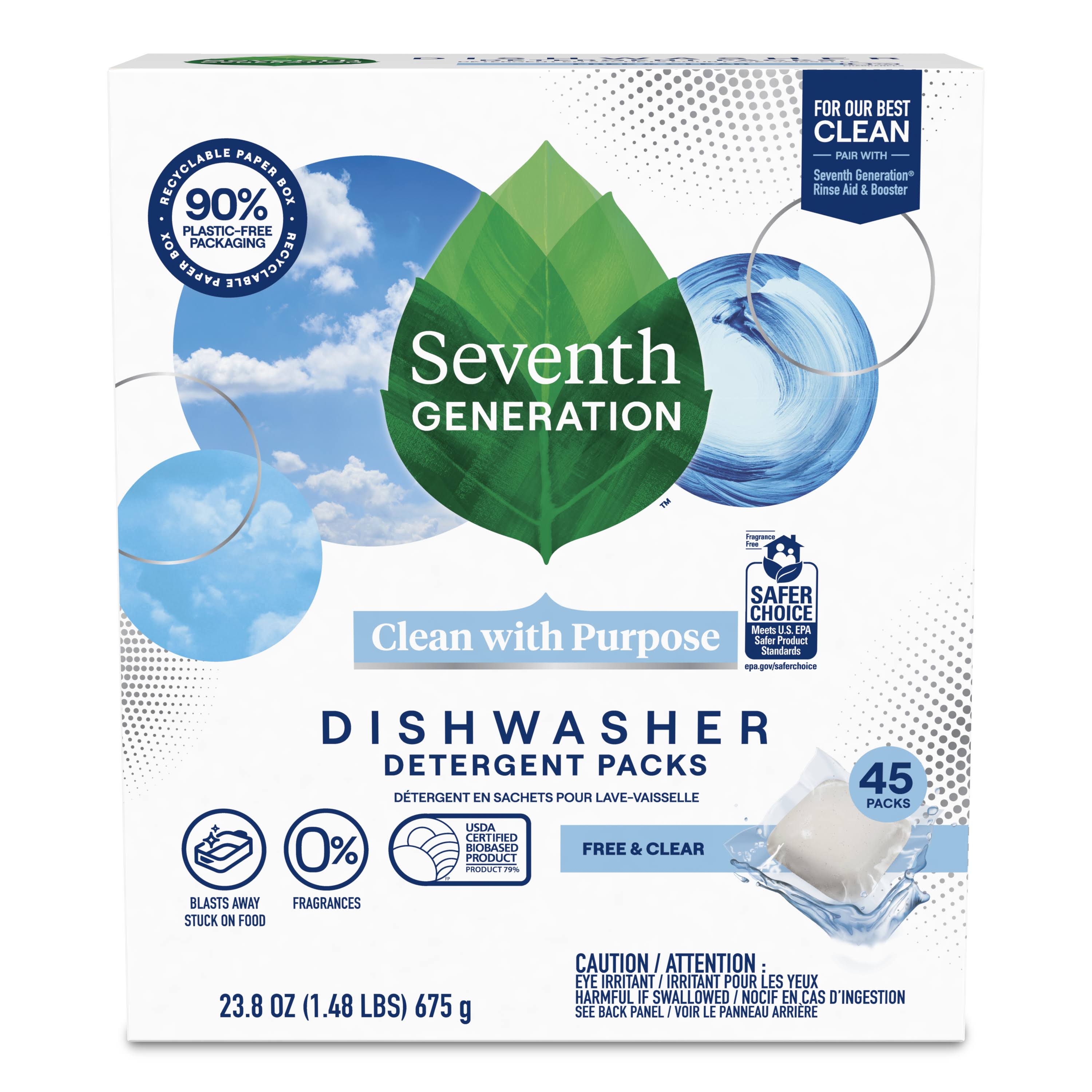 Seventh Generation Dishwasher Detergent Packs Free & Clear - 45 ct