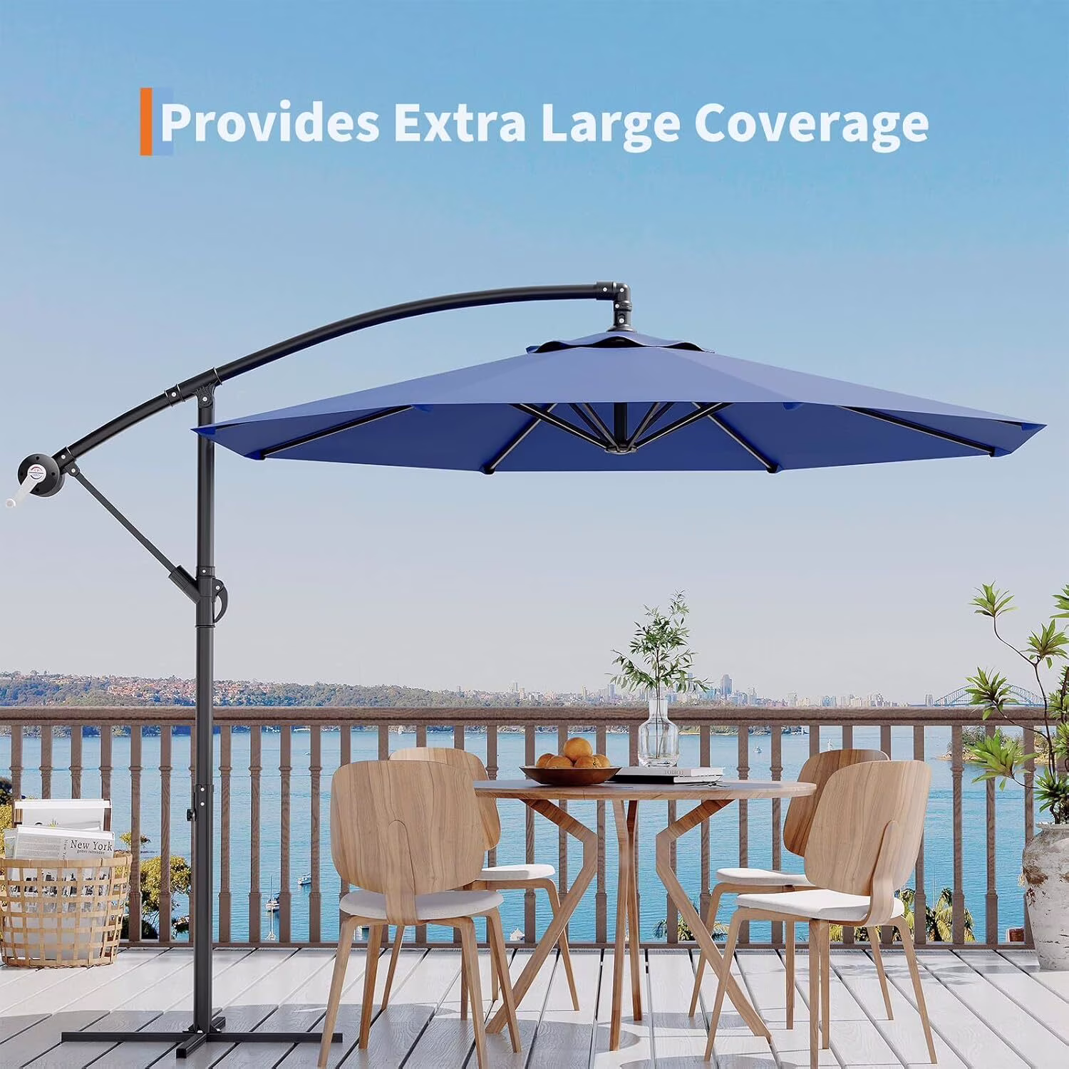Emorefun Cantilever Umbrella, 10ft Heavy Duty Patio Umbrella with Easy Lift & Tilt Adjustment, Large Outdoor Umbrella for Deck Pool Garden Backyard, Navy Blue