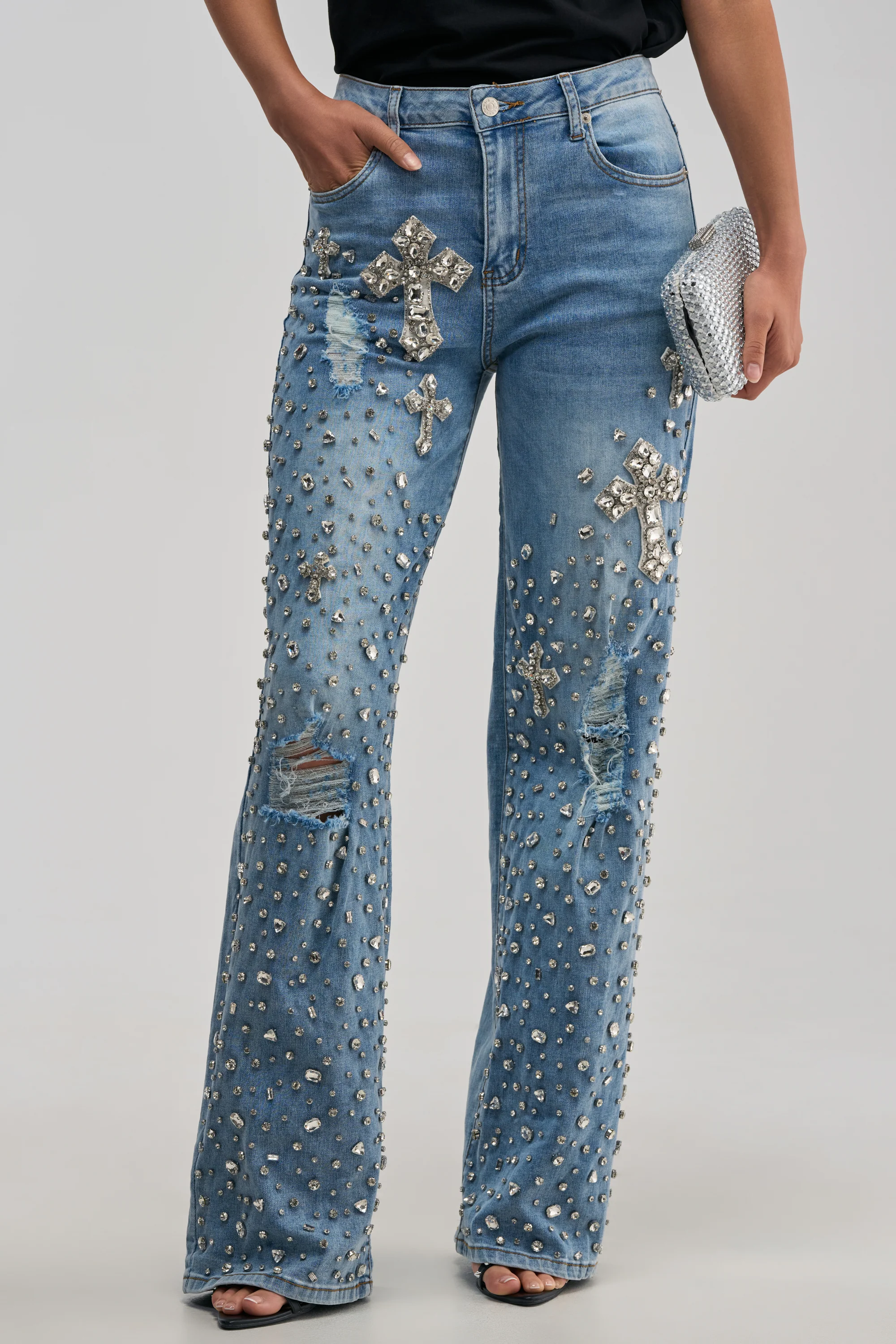 FEELING GRATEFUL RHINESTONE RELAXED DENIM - Akira Store