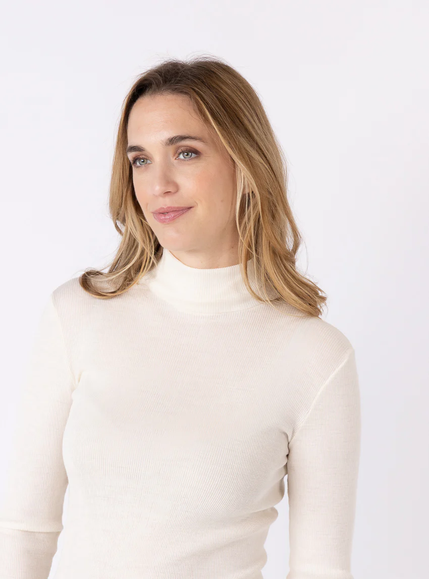 Pull chaussette femme col montant blanc