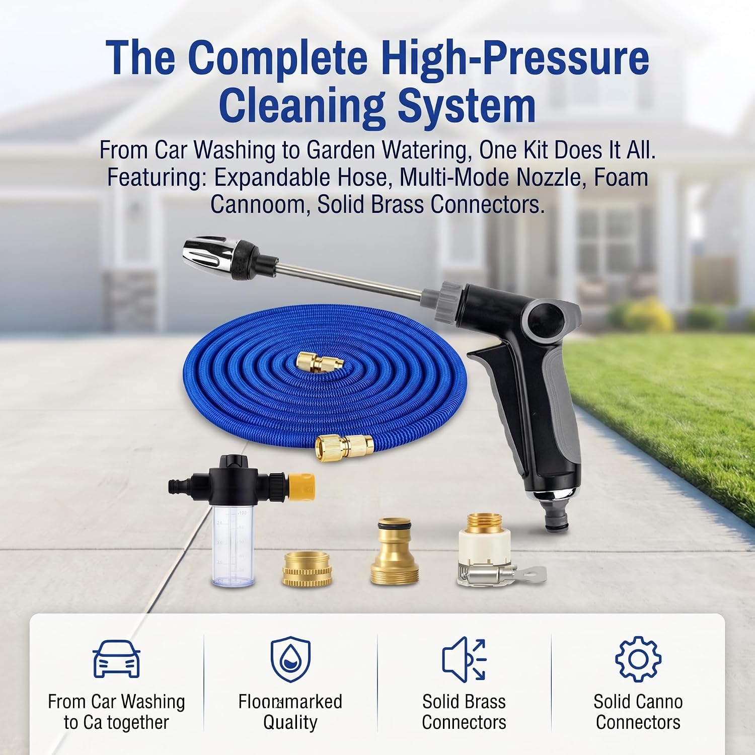 Turn Any Hose into a High Pressure Water Cleaning Jet set Heavy Duty Garden Hose Nozzle Multi Function Sprayer with 19.7 in Extendable Water Hose for Lawn Car Garden Yard Pets