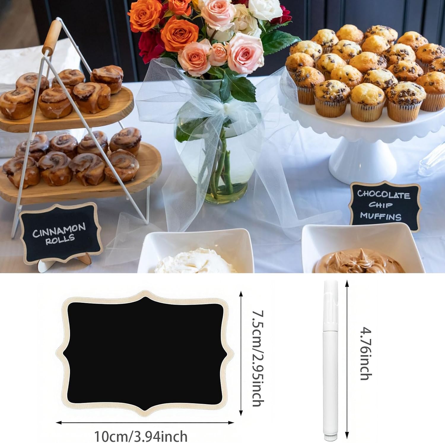 12pcs Mini Chalkboard Signs with Stand, Food Labels for Party Buffet, Food Tag/Name Card for Wedding Table, Name Tag Drink Labels for Taco/Candy Bar/Bake Sale Food Sign, Catering Supplies Buffet Display