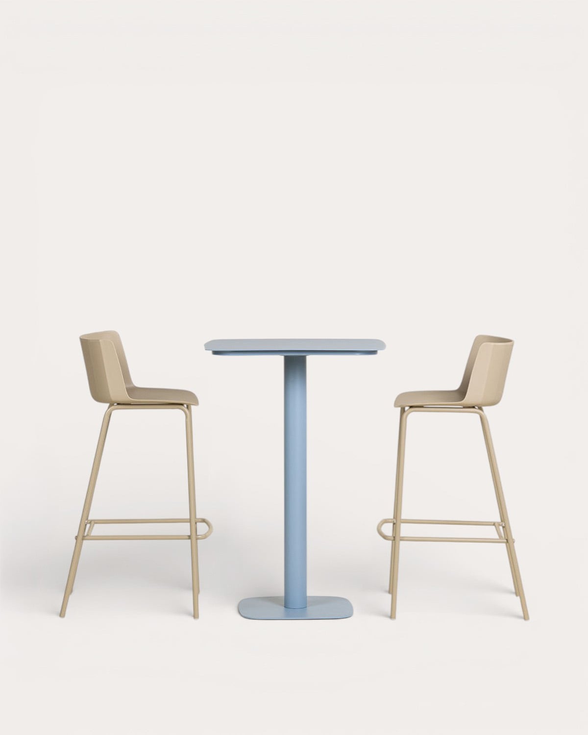 Set Zoilo - Meivy - Set de Mesa Alta Cuadrada de Metal (70x70 cm) Zoilo y 2 Taburetes Altos de Polipropileno (74 cm) Meivy de Exterior